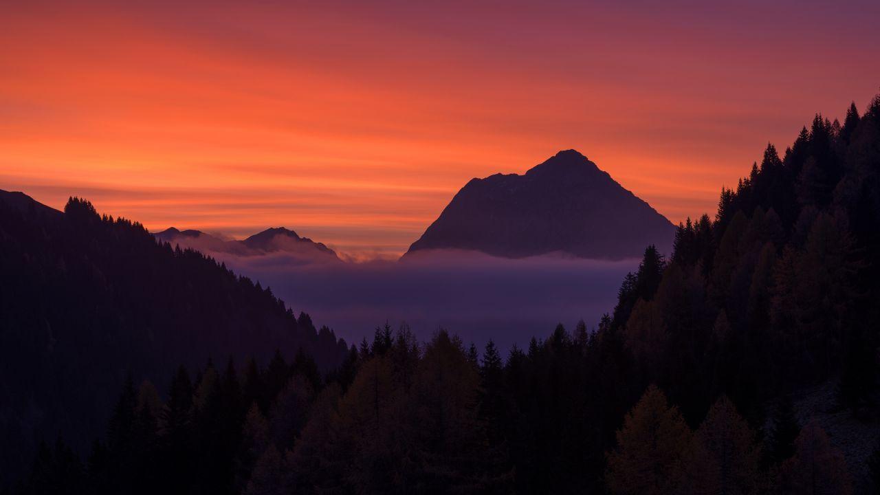 1280x720 Wallpaper Sunset, Mountains, Casera Ramaz, Italy, 4K, Nature
