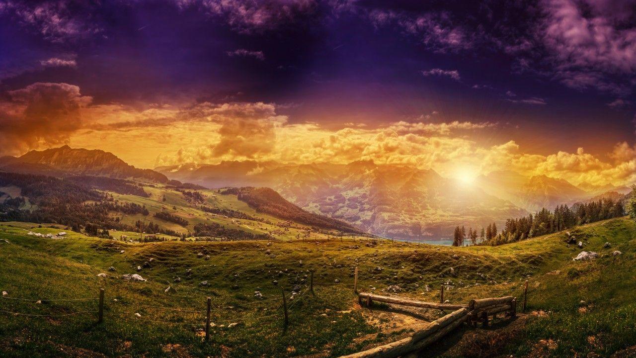 1280x720 Switzerland, 5k, 4k wallpaper, 8k, HD, Mountains, sunset