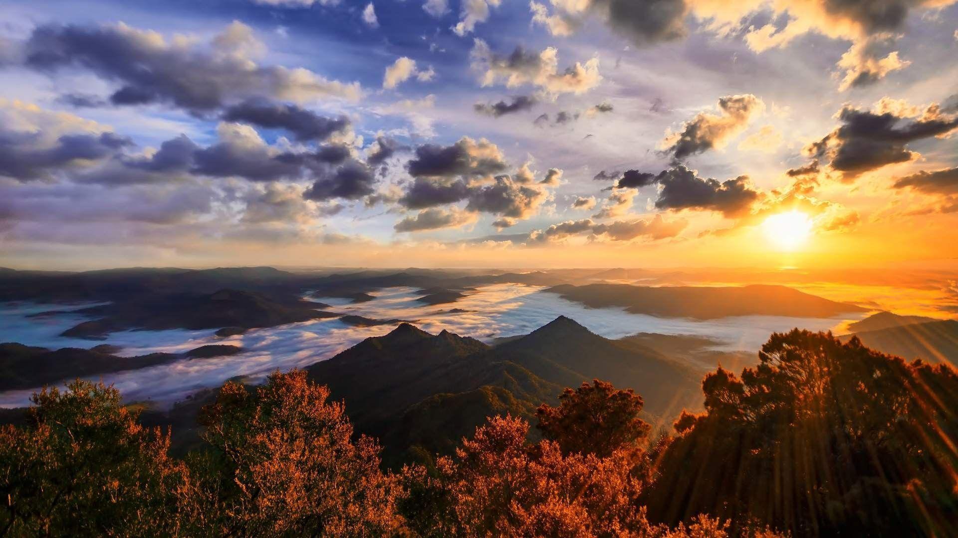 1920x1080 Mountain Sunset 4K Wallpaper