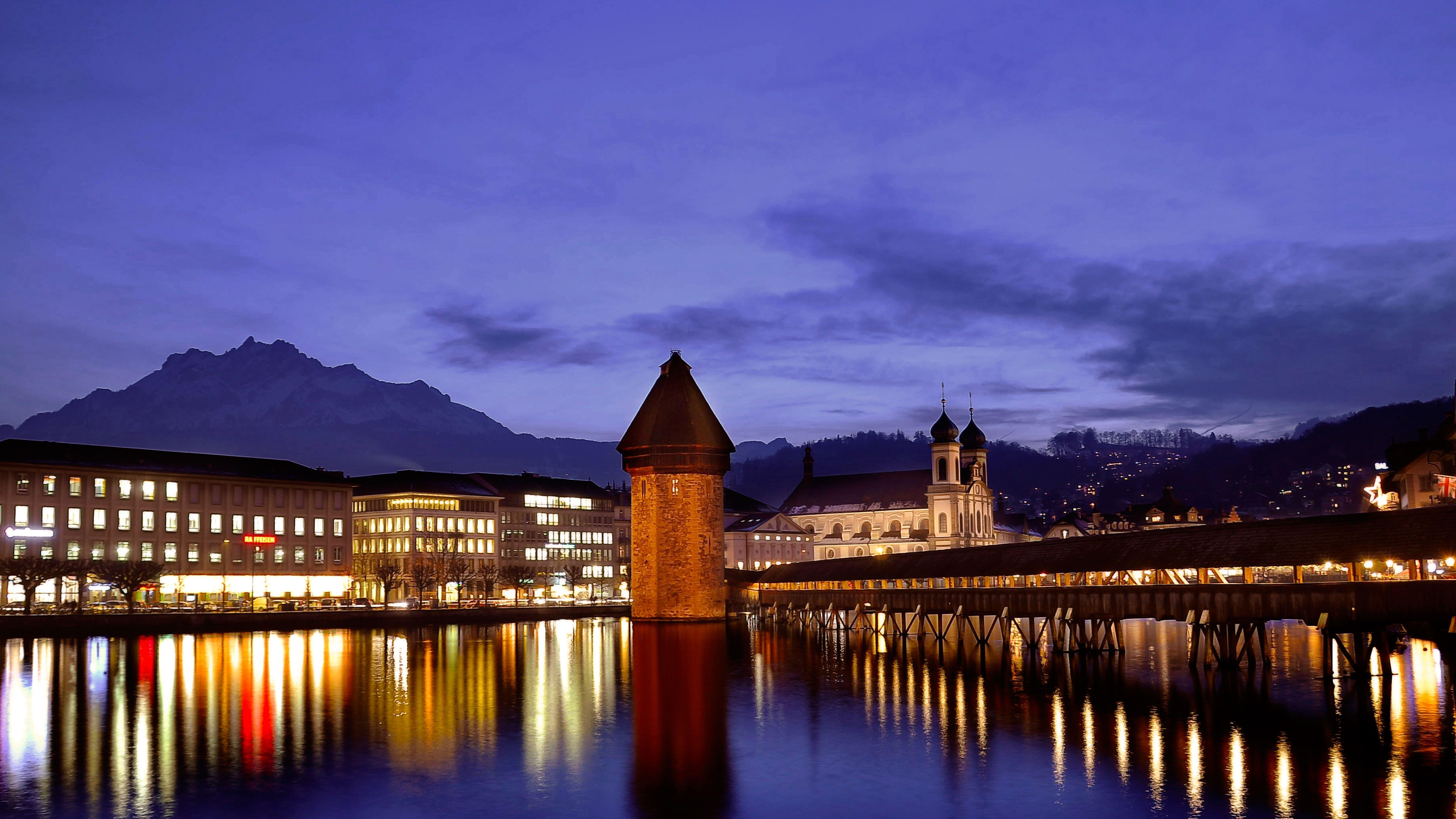 7680x4320 switzerland, lucerne, night 8K Wallpaper, HD City