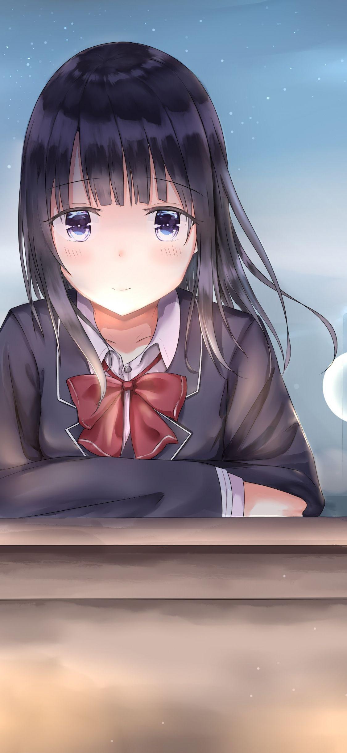 1125x2436 Download 1125x2436 wallpaper school uniform, anime girl, cute, sad