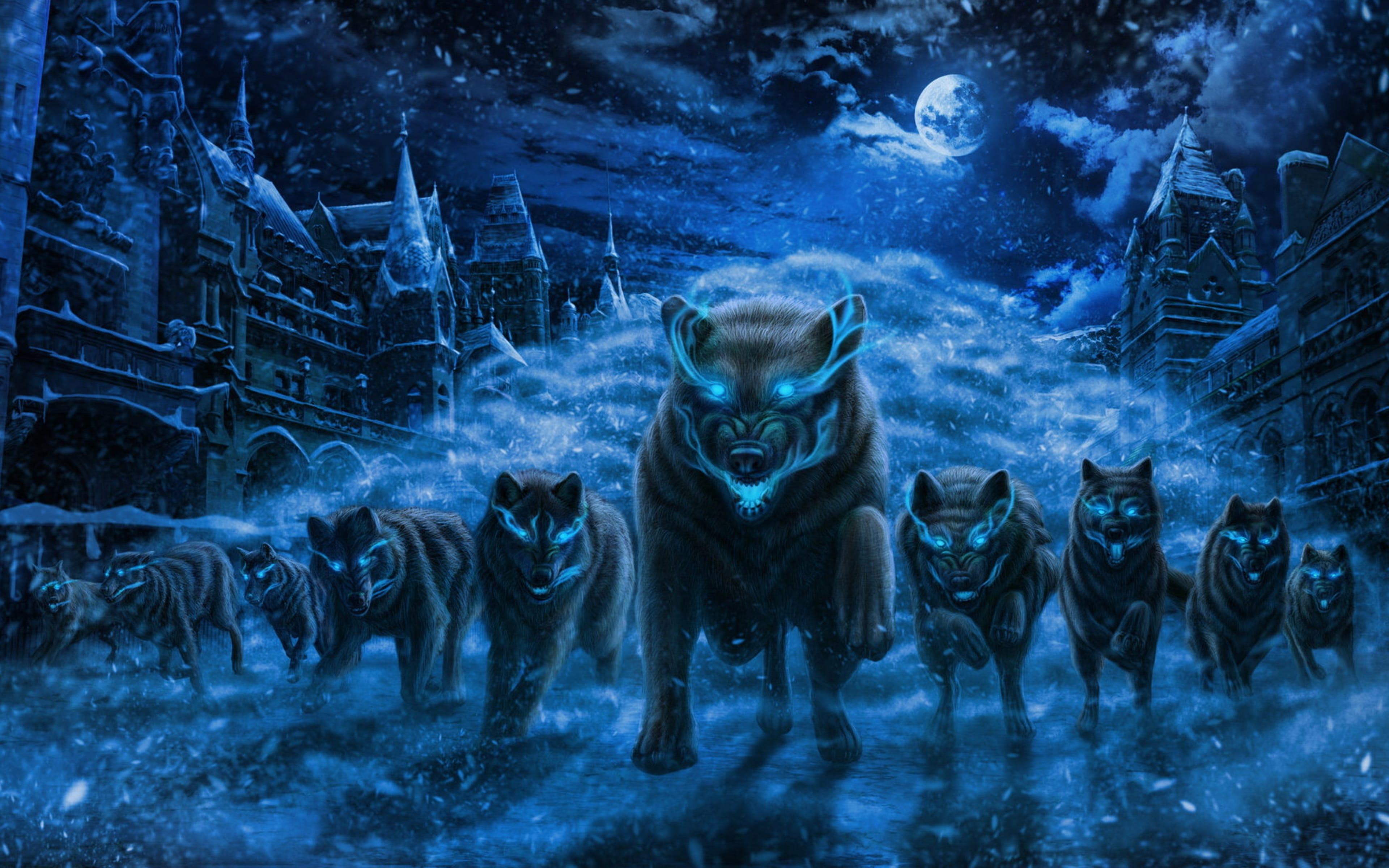 3840x2400 Magical fantasy forest wolves Wallpaper and Free