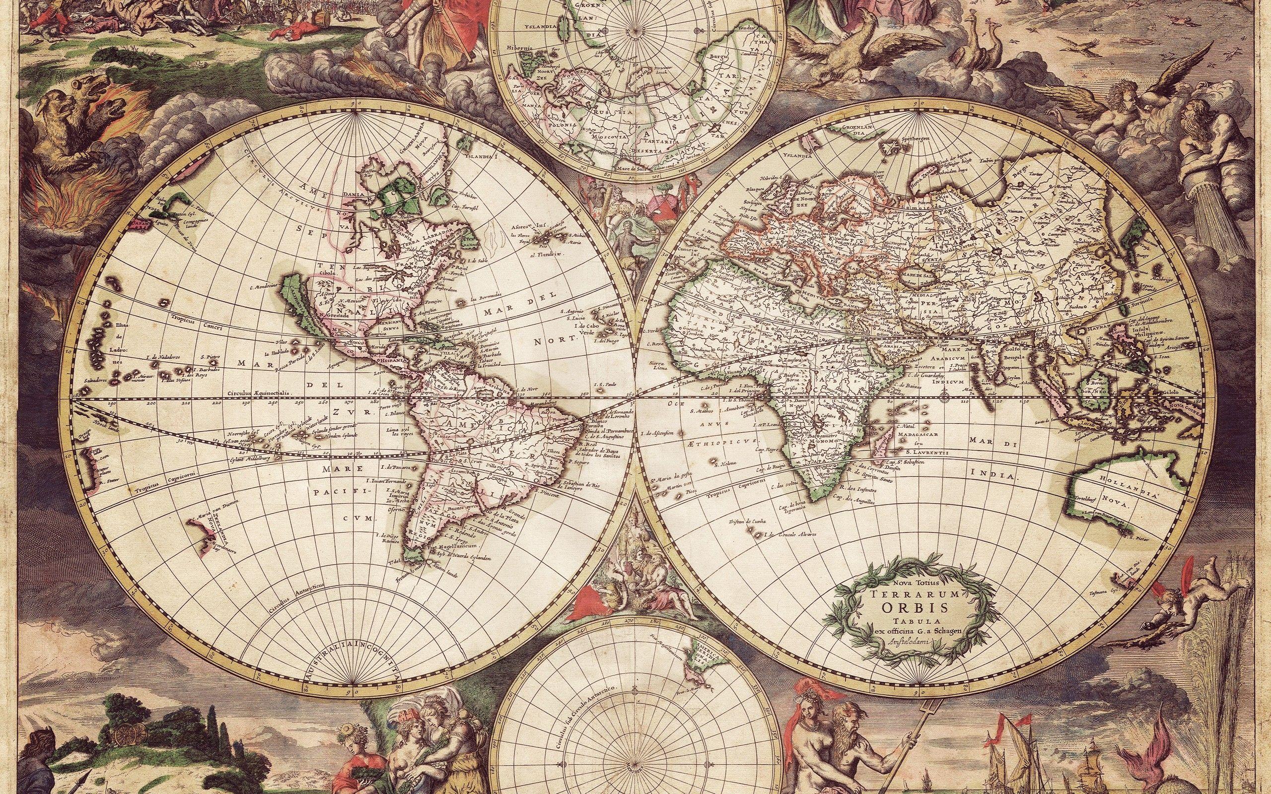 2560x1600 Old map of World Maritime wallpaper and image