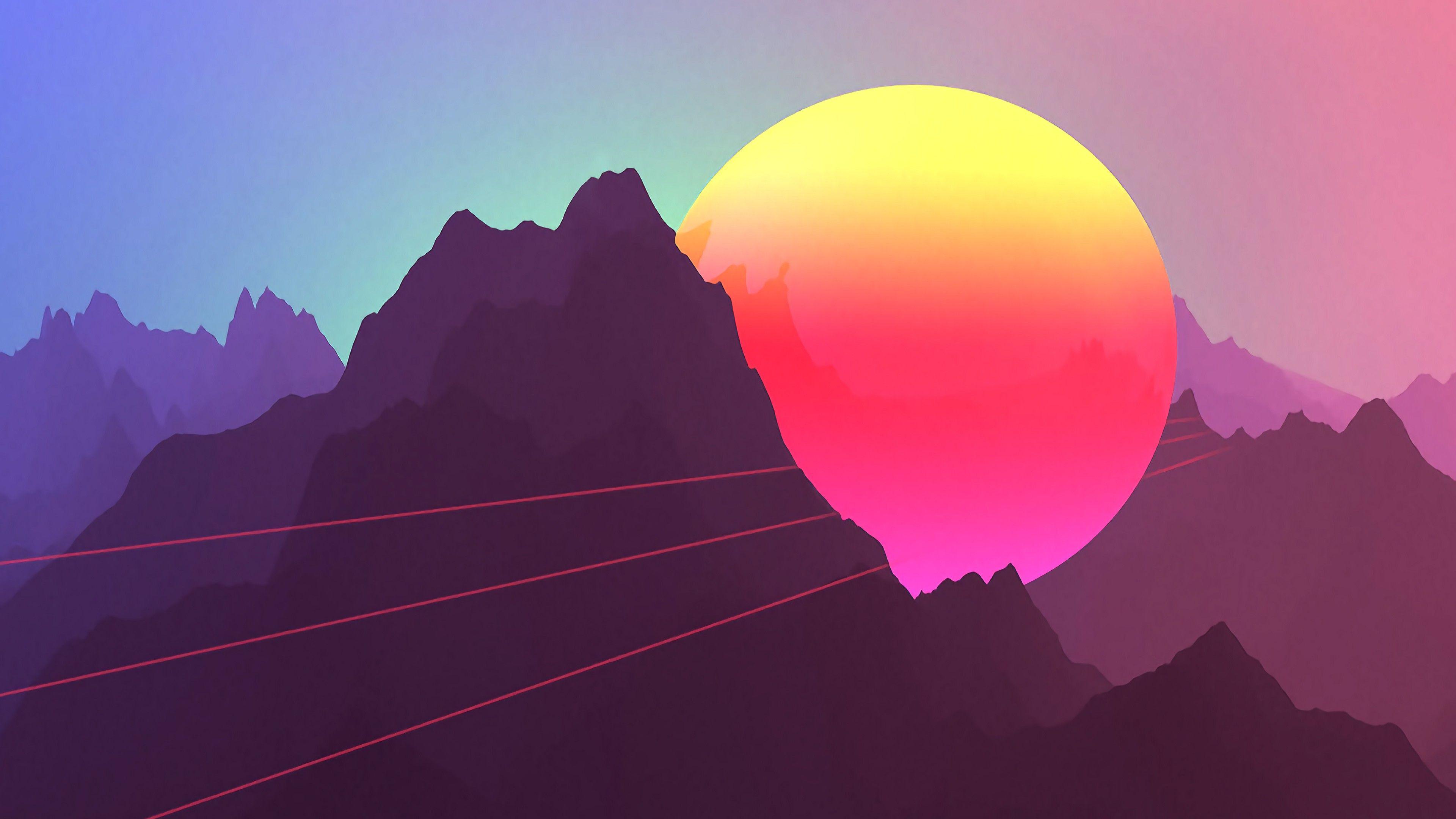 3840x2160 Neon Sunset Mountains 4K Ultra HD Wallpaper