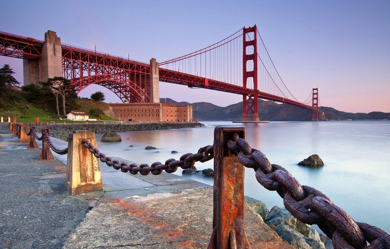 1332x850 Wallpaper bridge, the city, Strait, stones, the evening