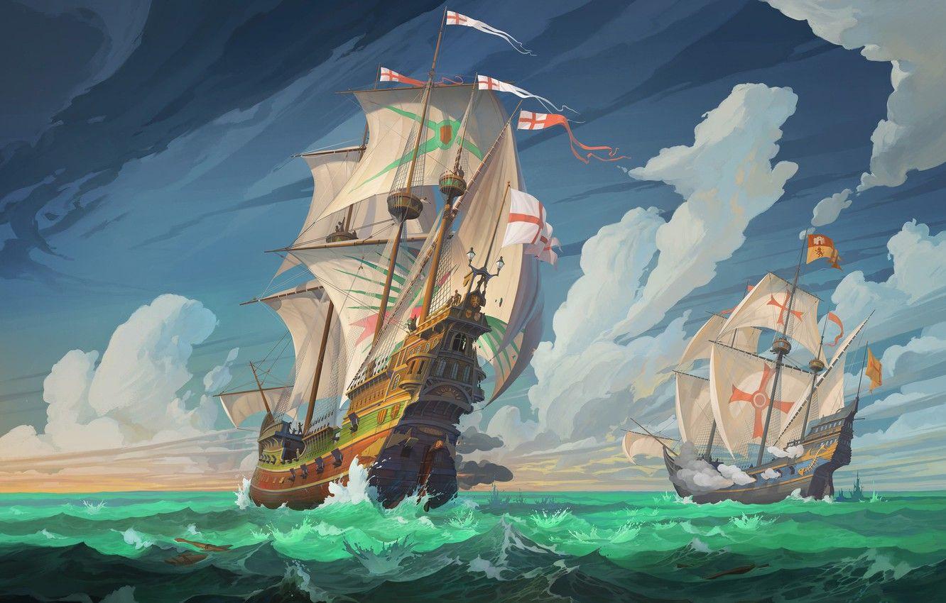 1332x850 Wallpaper England, The ocean, Sea, Figure, Fire, Battle
