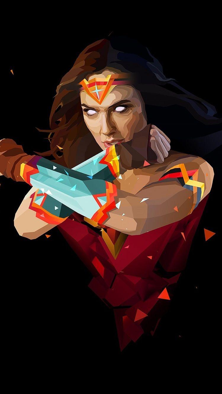 750x1334 Wonder Woman, superhero, art style, black background