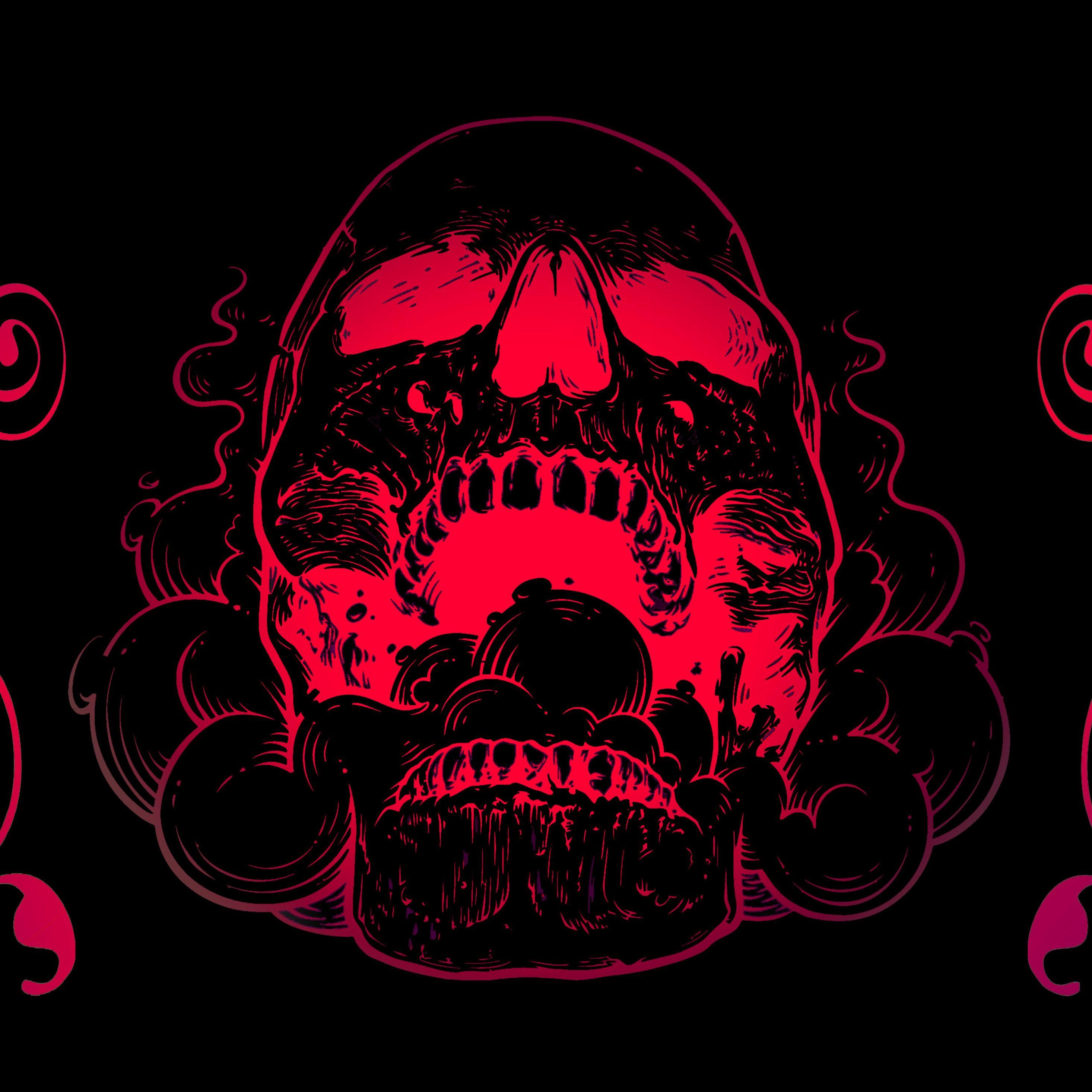 2932x2932 Red Skull Flowers Black Background 4k O4 HD Red Wallpaper