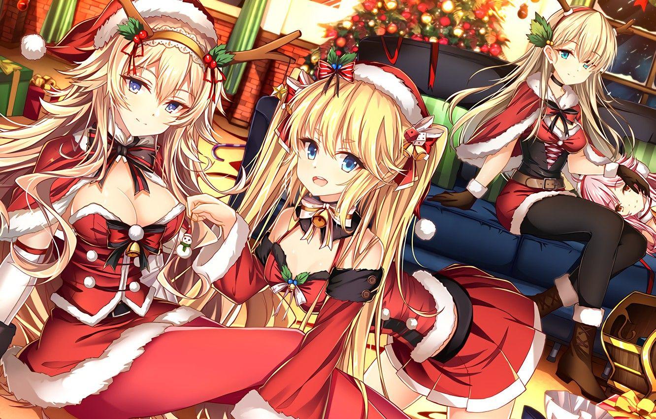 1332x850 Wallpaper kawaii, girl, christmas, anime, pretty, asian