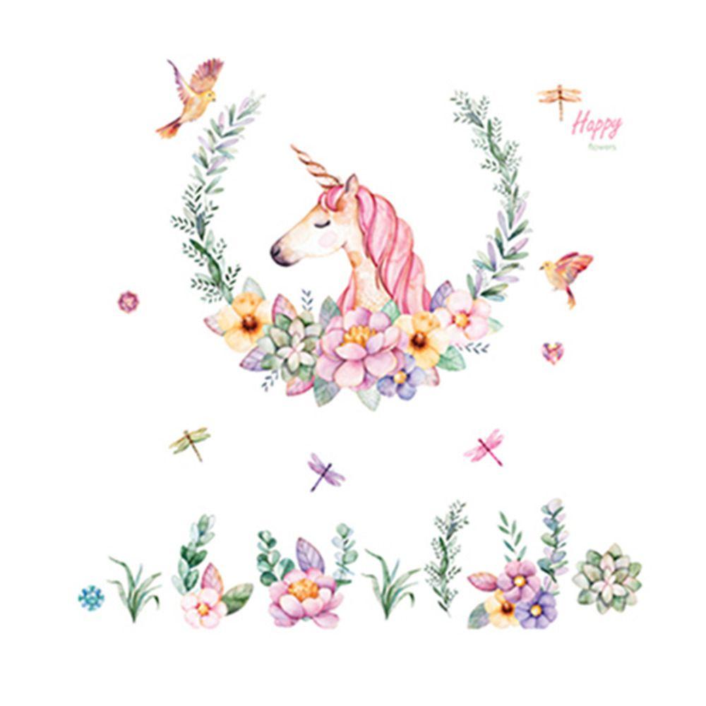 1000x1000 Cartoon Unicorn Flower Birds Wall Stickers Bedroom Living Room Sofa