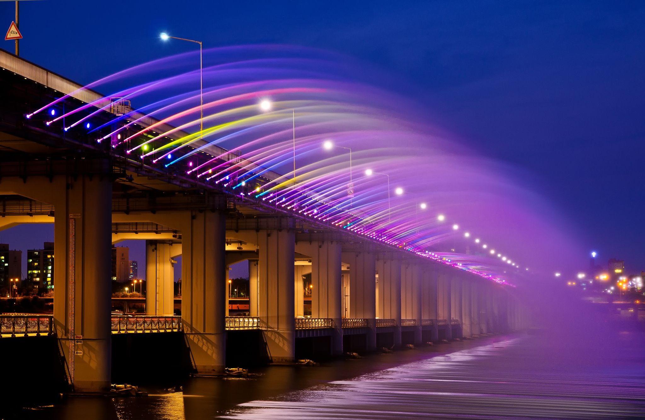 2048x1335 Wallpaper rainbow, bridge, rainbow fountain, banpobridge, Seoul