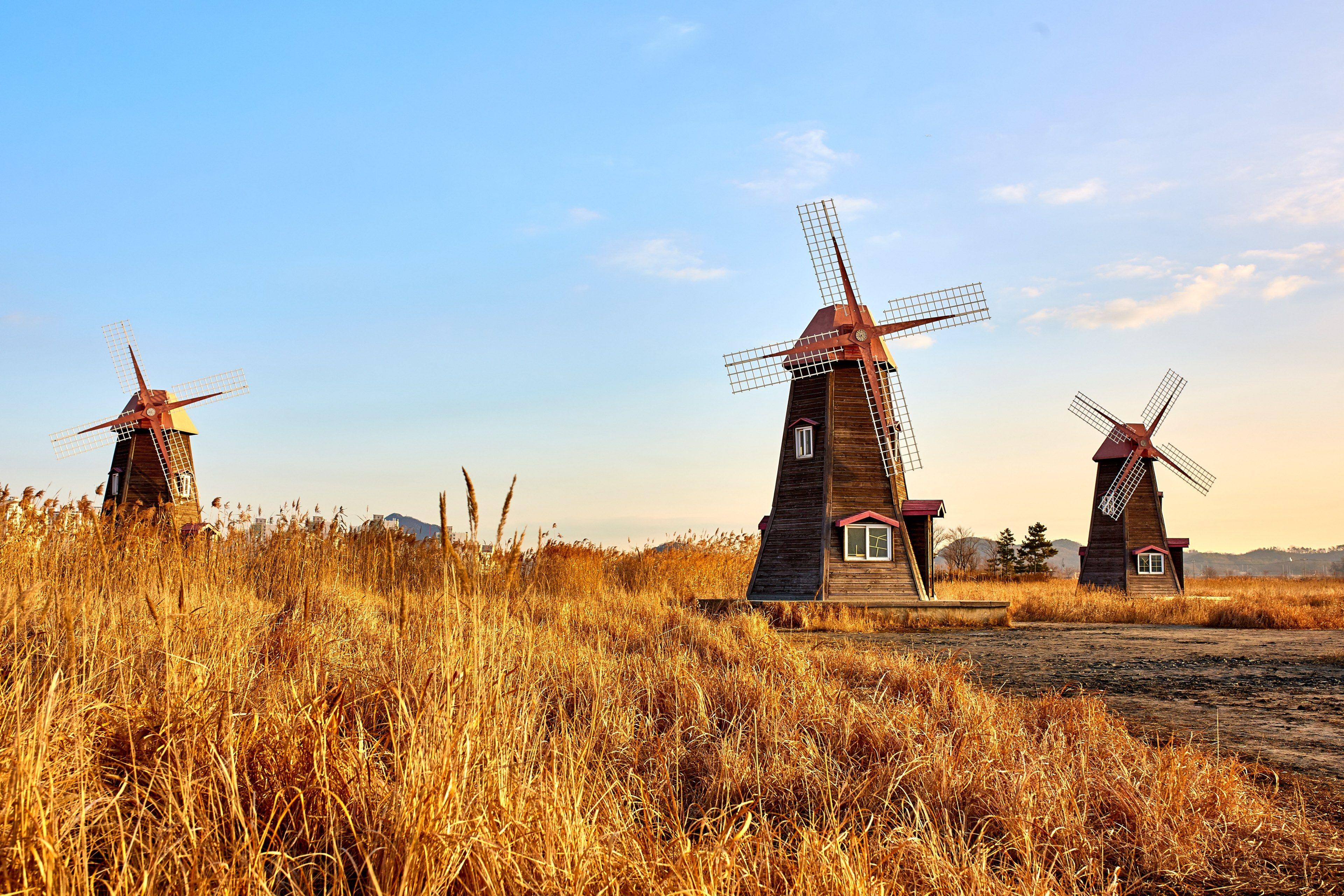 3840x2560 windmill in korea 4k wallpaper and background