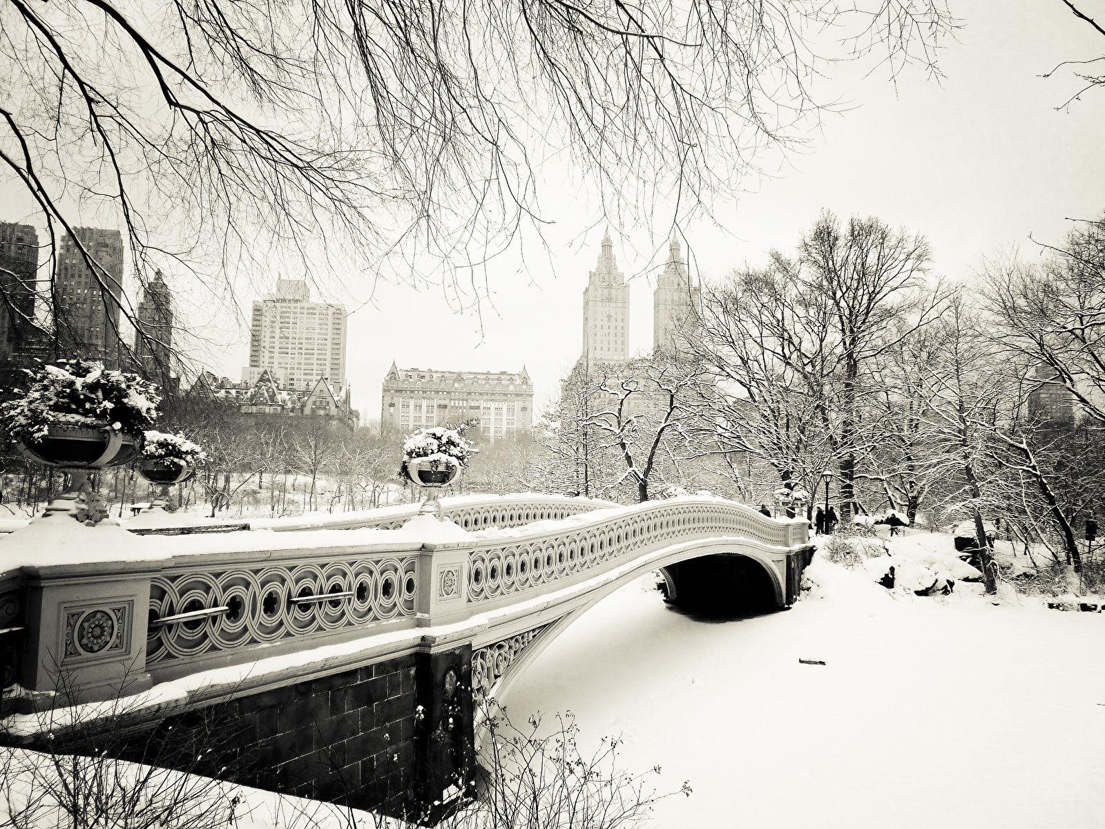 1600x1200 Picture New York City USA Winter bridge Snow Cities 1600x1200