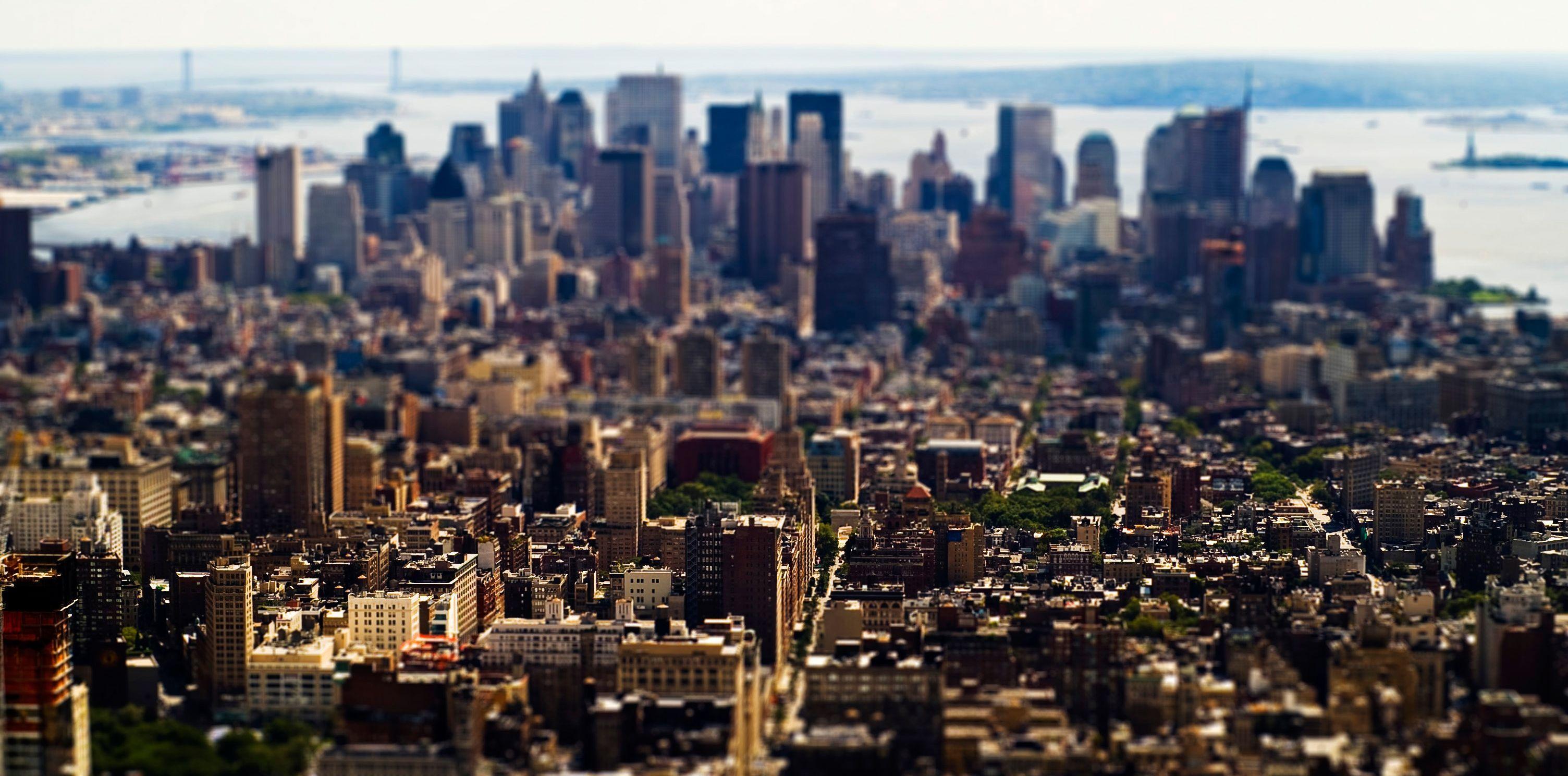 3008x1488 New York City USA Tilt Shift Photography Desktop Wallpaper