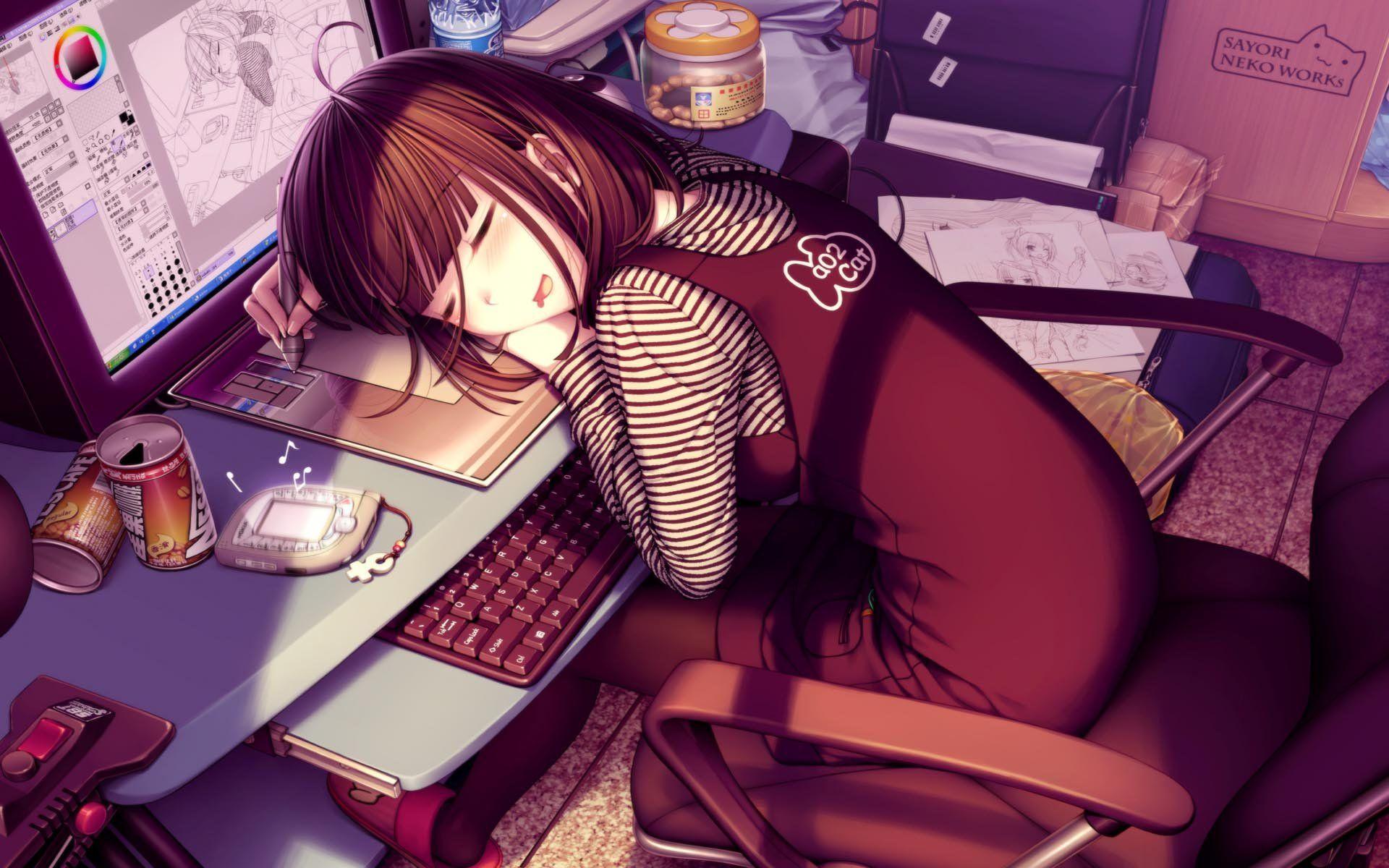 1920x1200 Cute Sleeping Anime