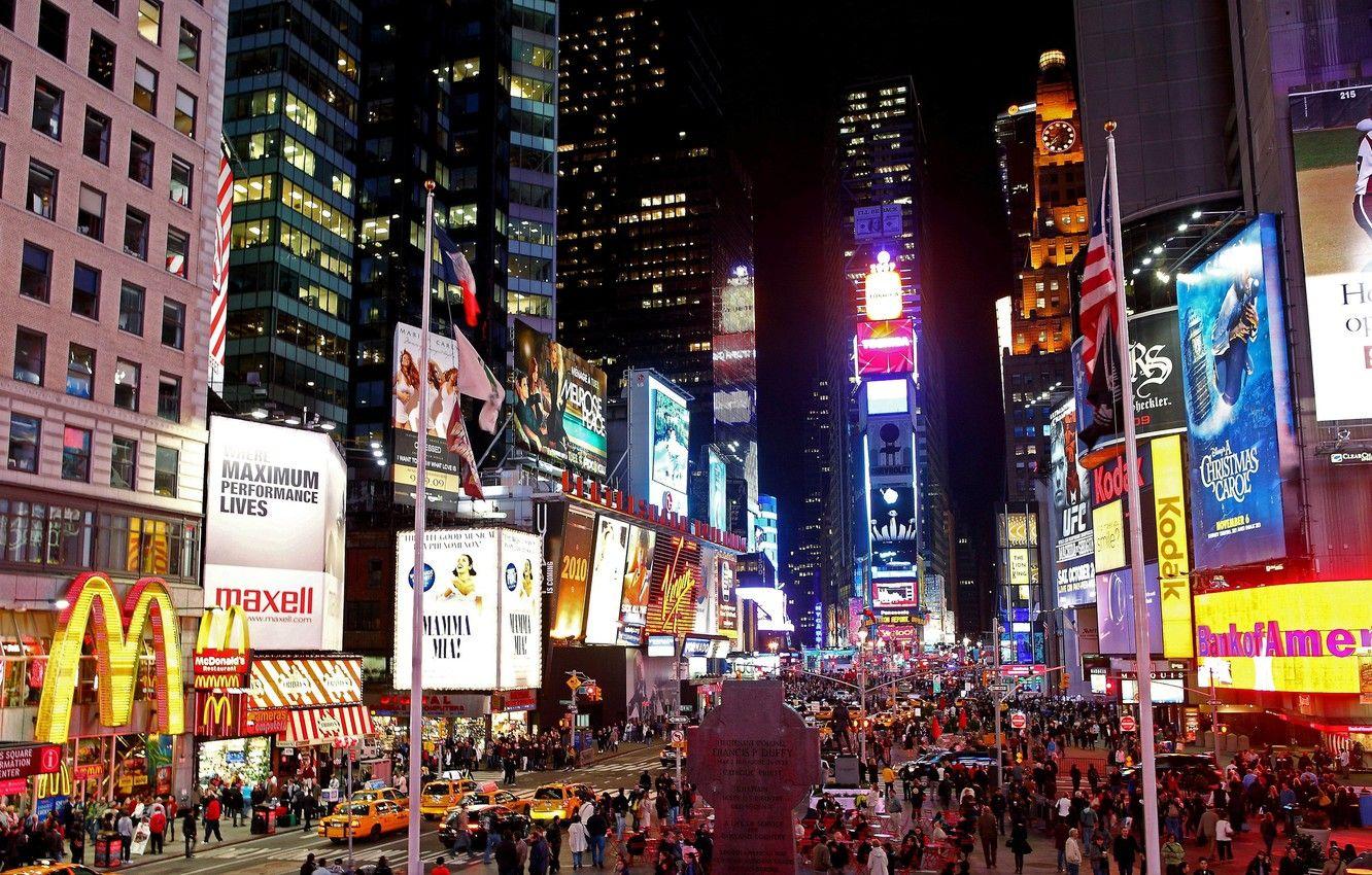 1332x850 Wallpaper night, New York, TIMES SQUARE AT NIGHT image