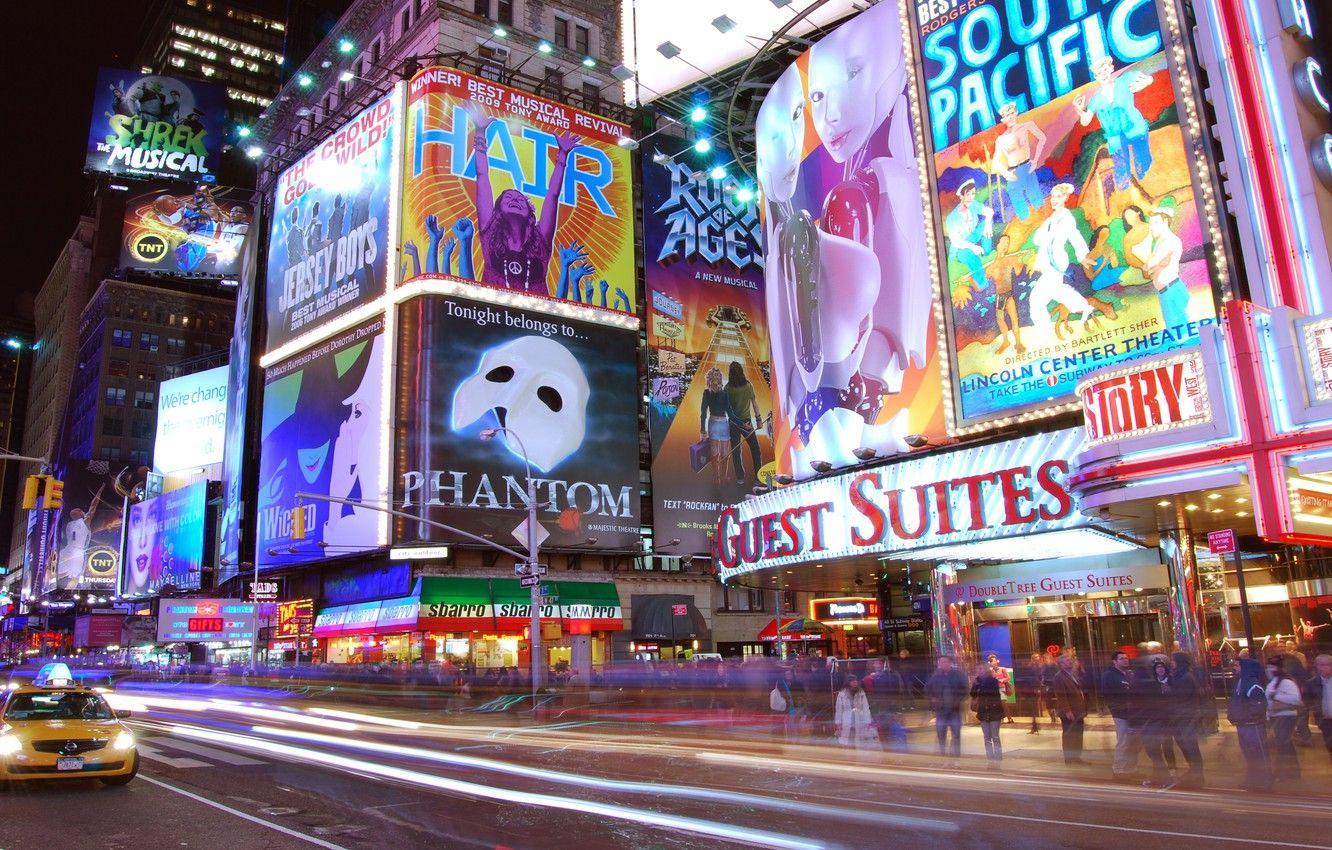 1332x850 Wallpaper night, lights, advertising, new York, times square