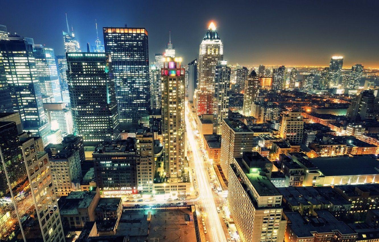 1332x850 Wallpaper night, lights, new York, Night, New York City, usa, manhattan, nyc, Times Square, 8th avenue image for desktop, section город