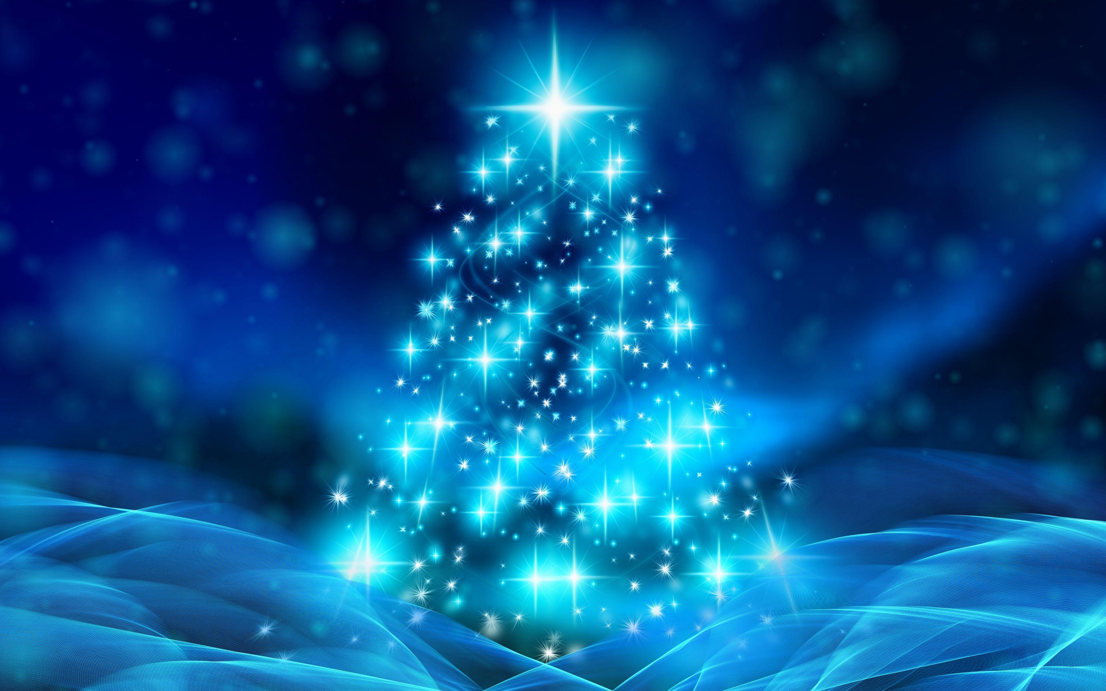 3840x2400 Download wallpaper Blue Christmas tree, 4k, abstract art