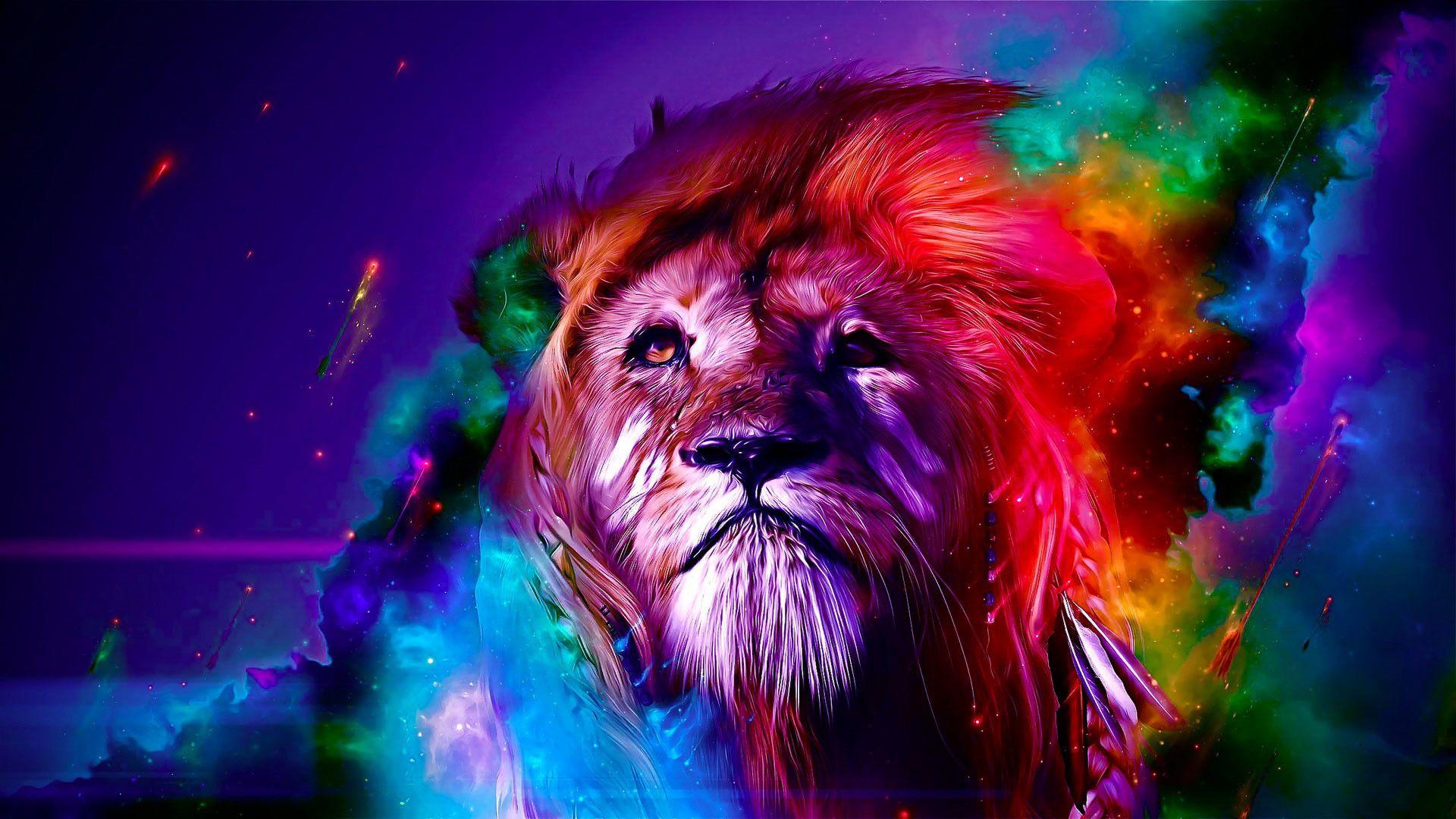 1920x1080 Rainbow Lion Wallpaper