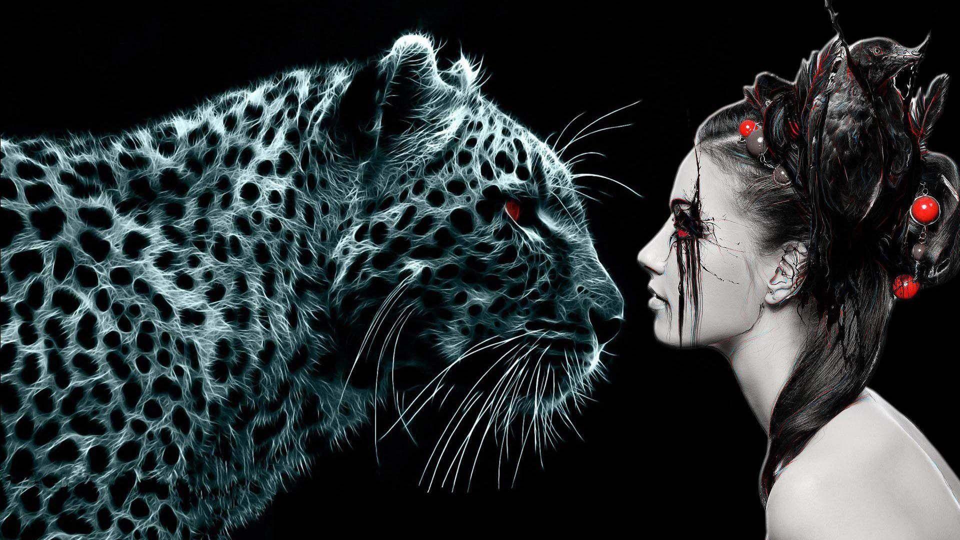 1920x1080 Dark Girl And The Tiger HD. HD 3D and Abstract Wallpaper