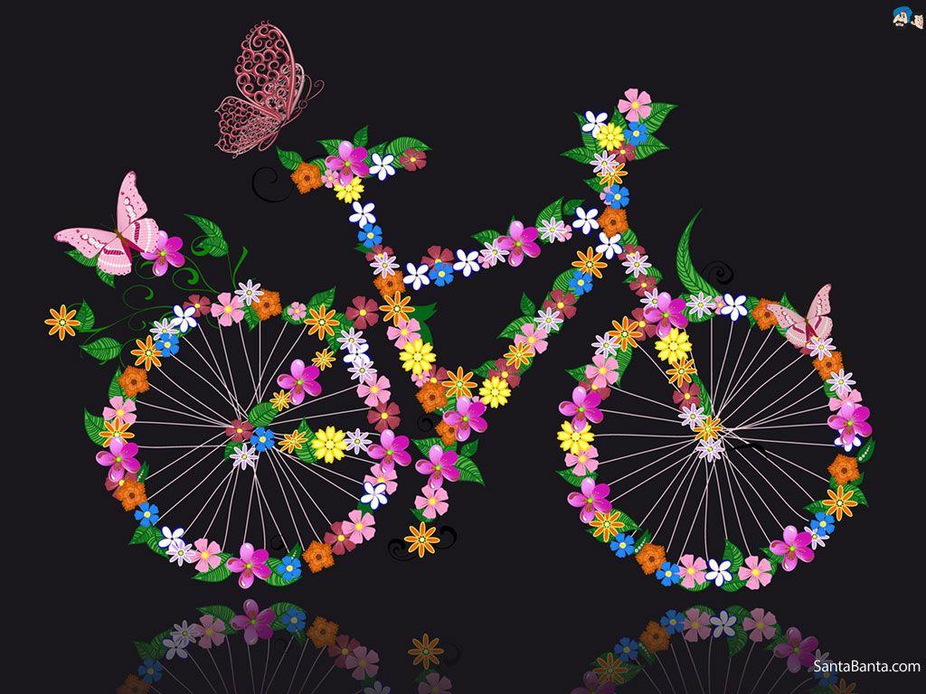 1024x768 Abstract Bicycle Flowers HD Wallpaper