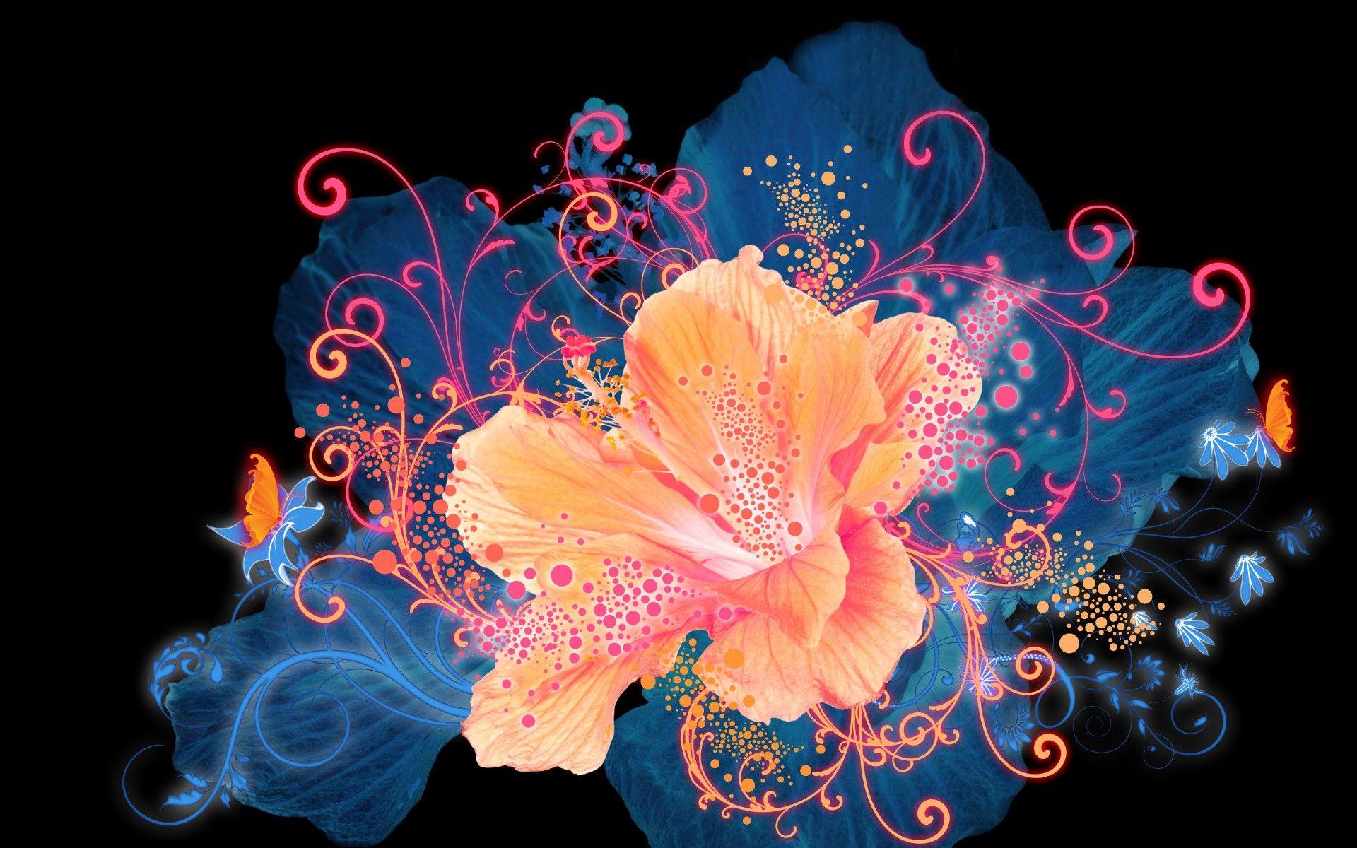 1920x1200 blue, beautiful, cg, orange, black, flower, nice, awesome