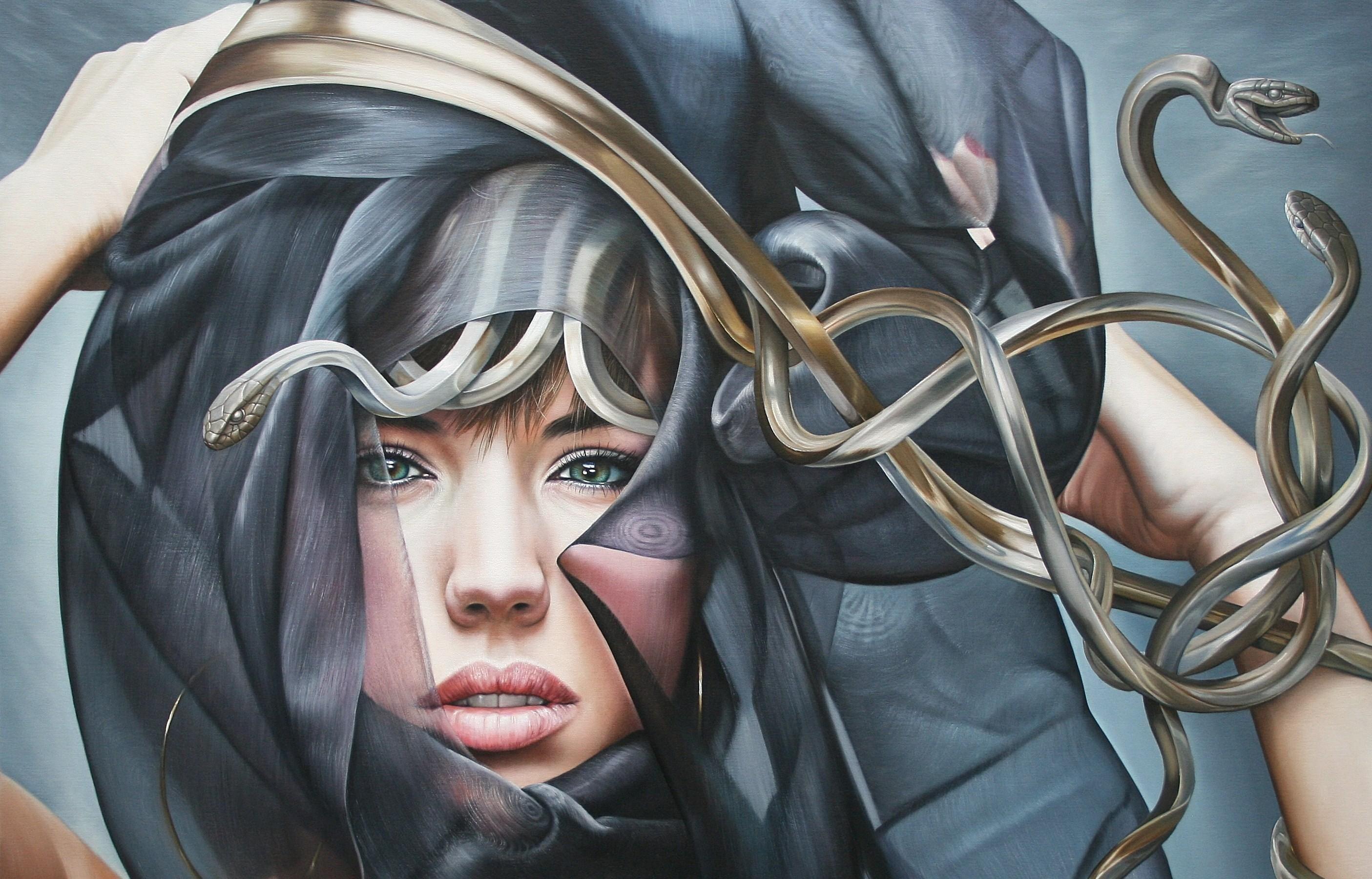 2810x1800 Download wallpaper 2810x1800 gorgon, medusa, scarf, snake HD