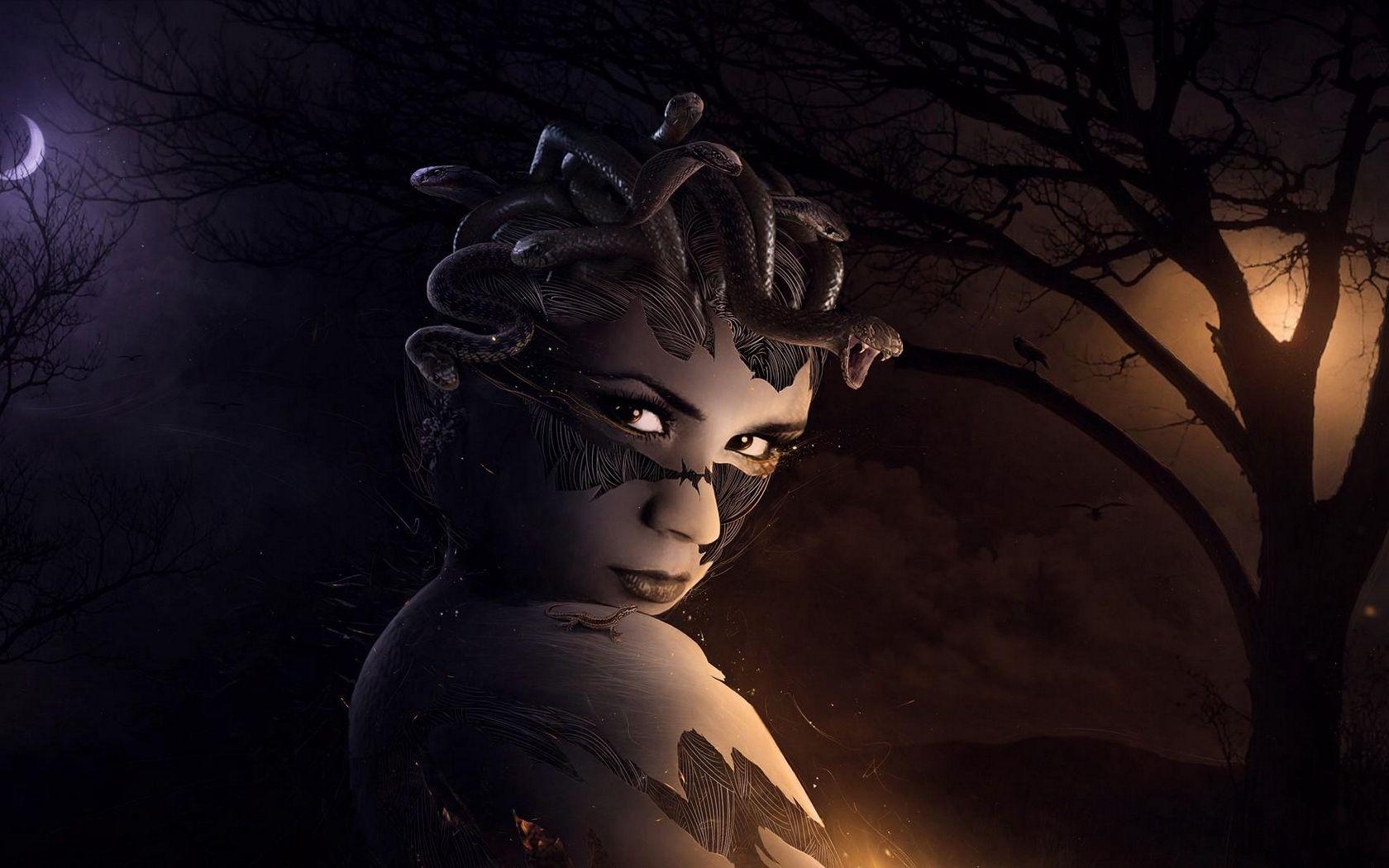 1680x1050 Download wallpaper 1680x1050 medusa, gorgon, night, moon
