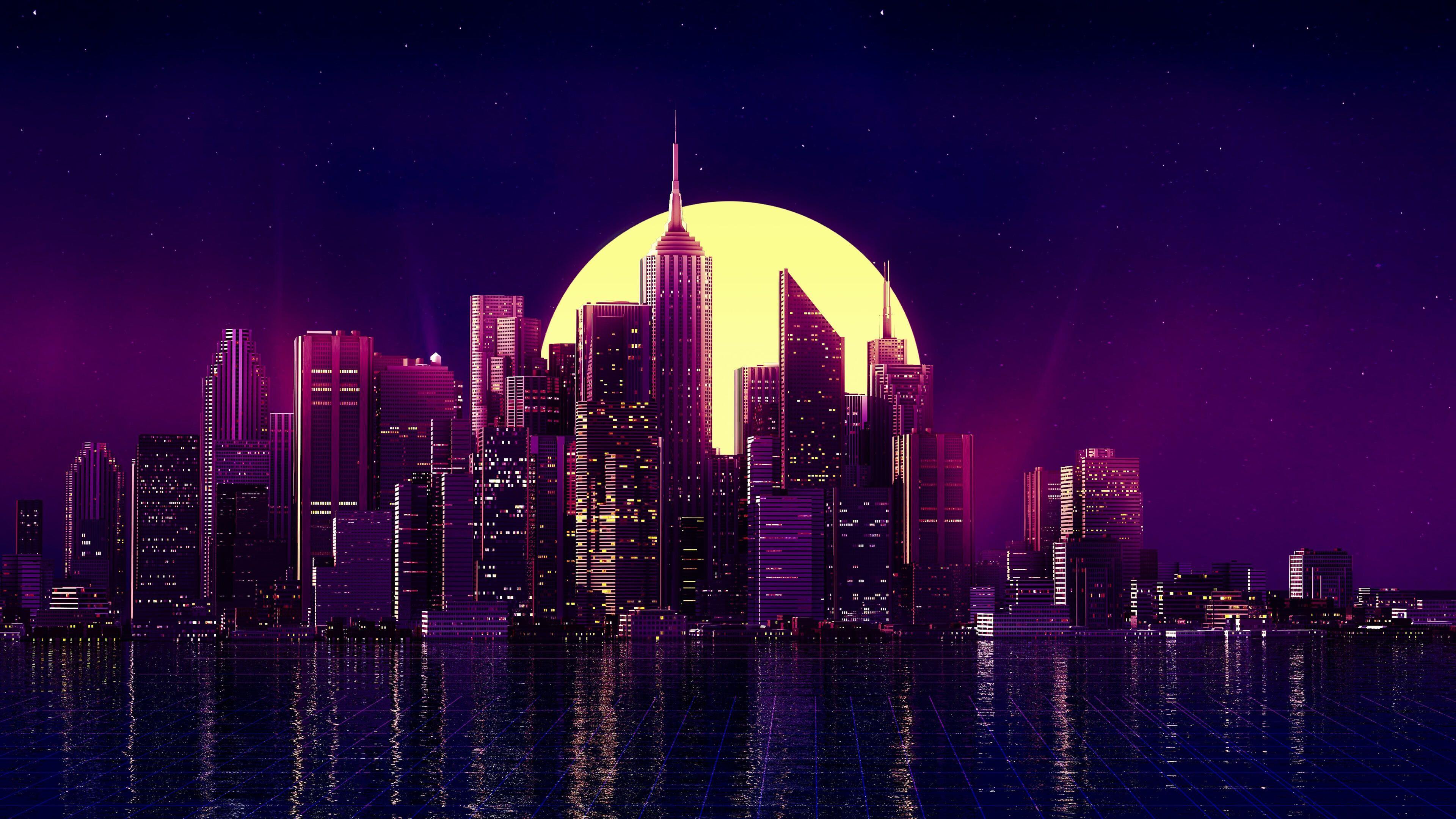 3840x2160 Neon City UHD 4K Wallpaper