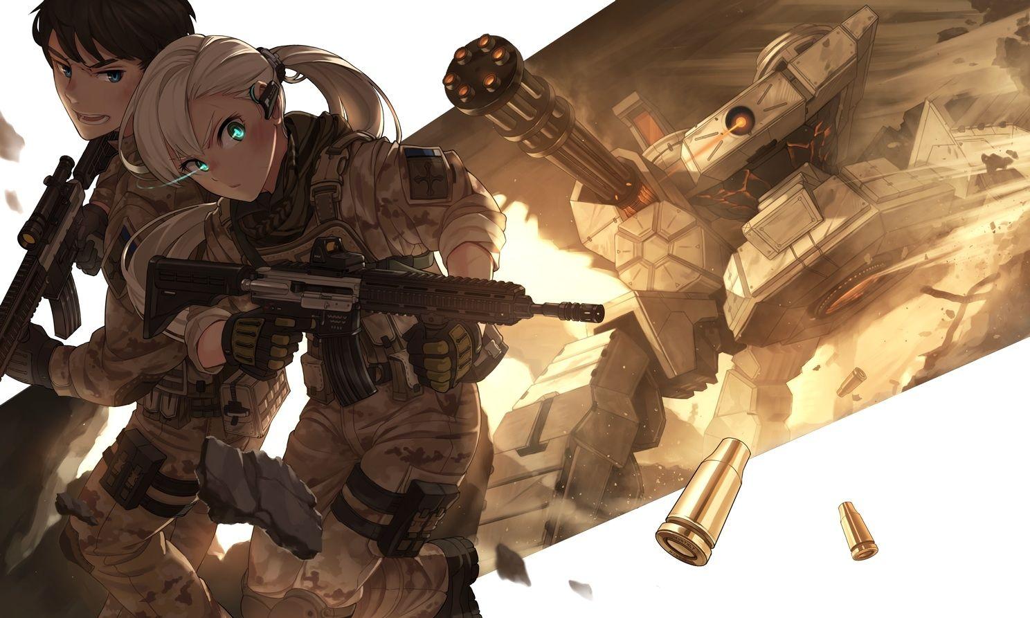 1488x893 Wallpaper Anime Girl, Military, Soldier, Anime Boy, Guns