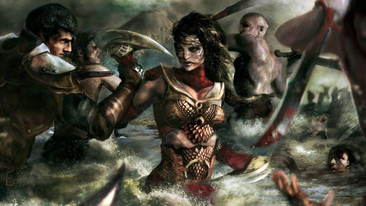 1245x700 Fantasy warrior soldiers army women girl weapons wallpaper