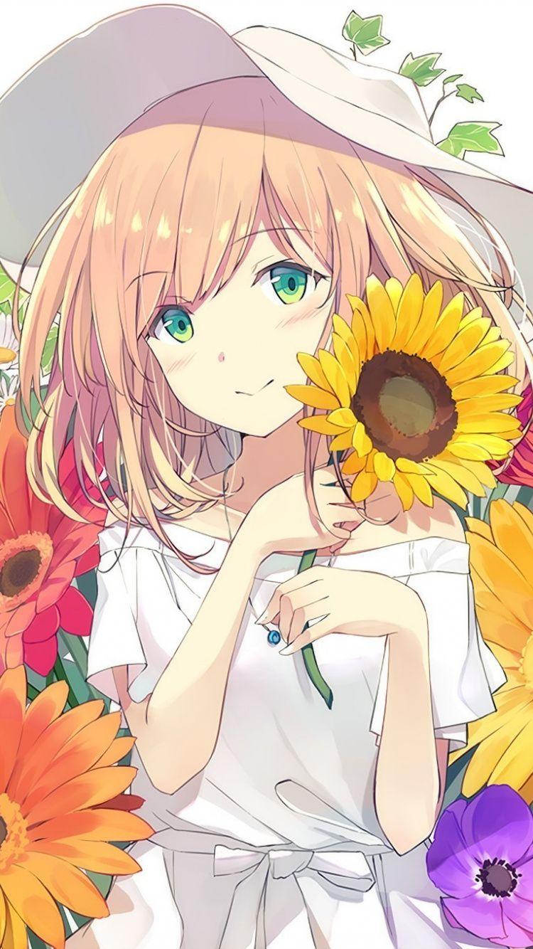 750x1334 Download 750x1334 wallpaper cute, anime girl, flowers