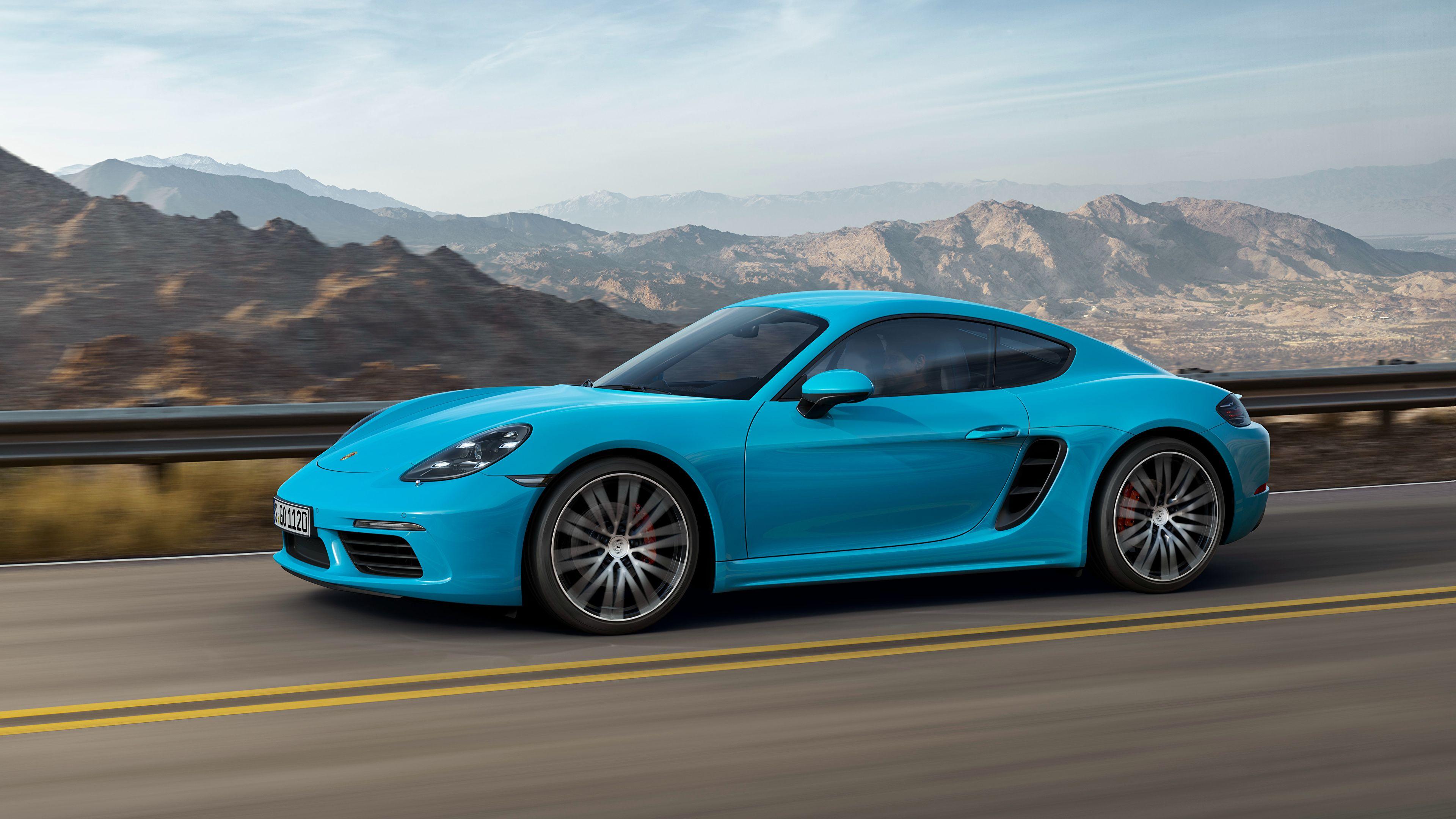 3840x2160 Wallpaper Porsche Cayman Light Blue Motion Side automobile