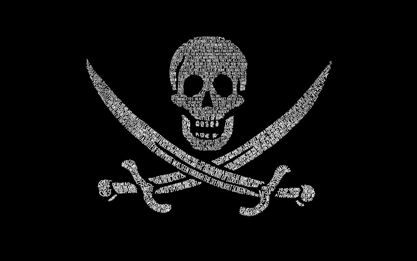 1440x900 Black and white pirate flag, skull, pirates HD wallpaper