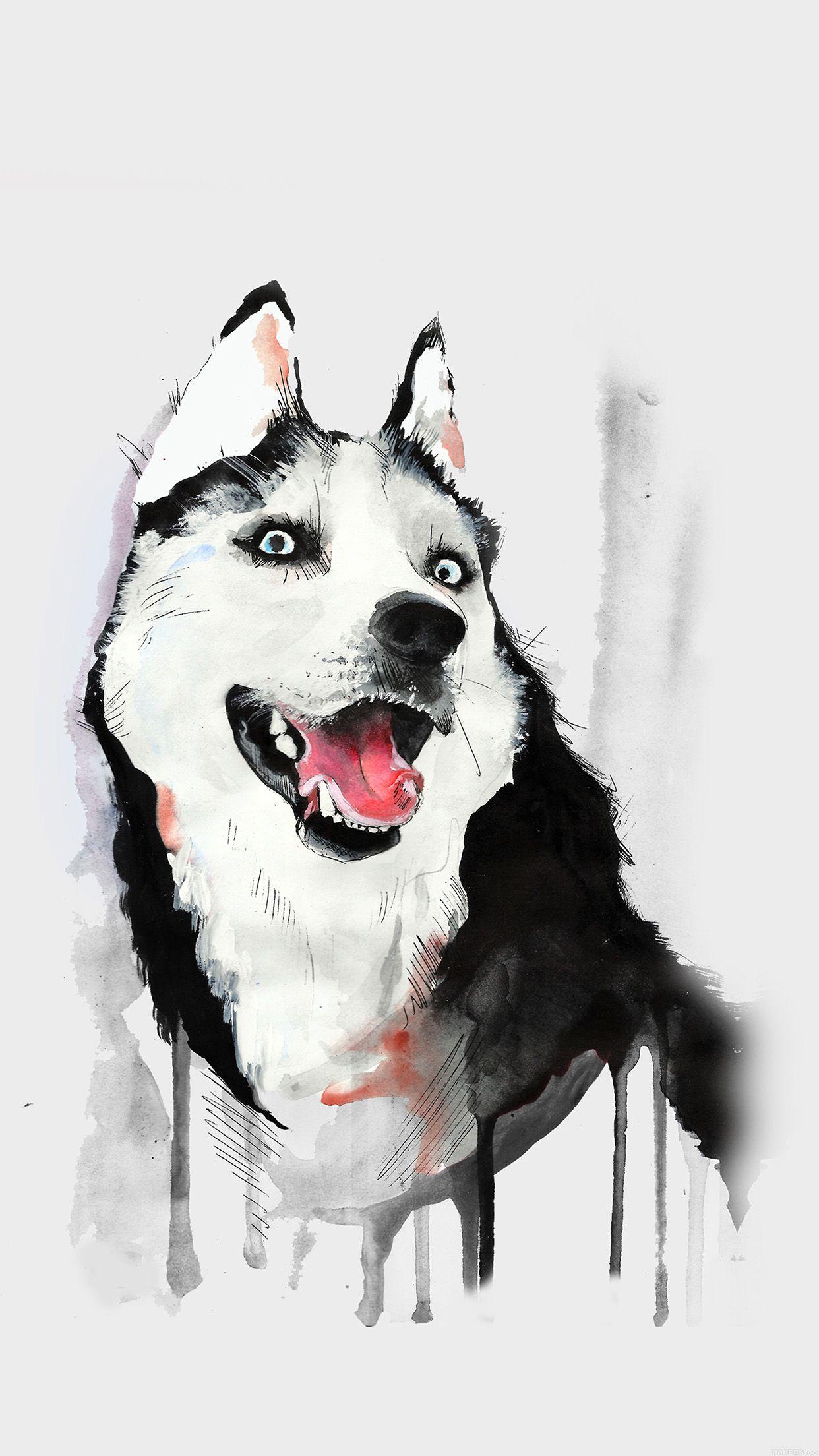 1242x2208 Happy Dog Husky Animal Illust Watercolor Android wallpaper