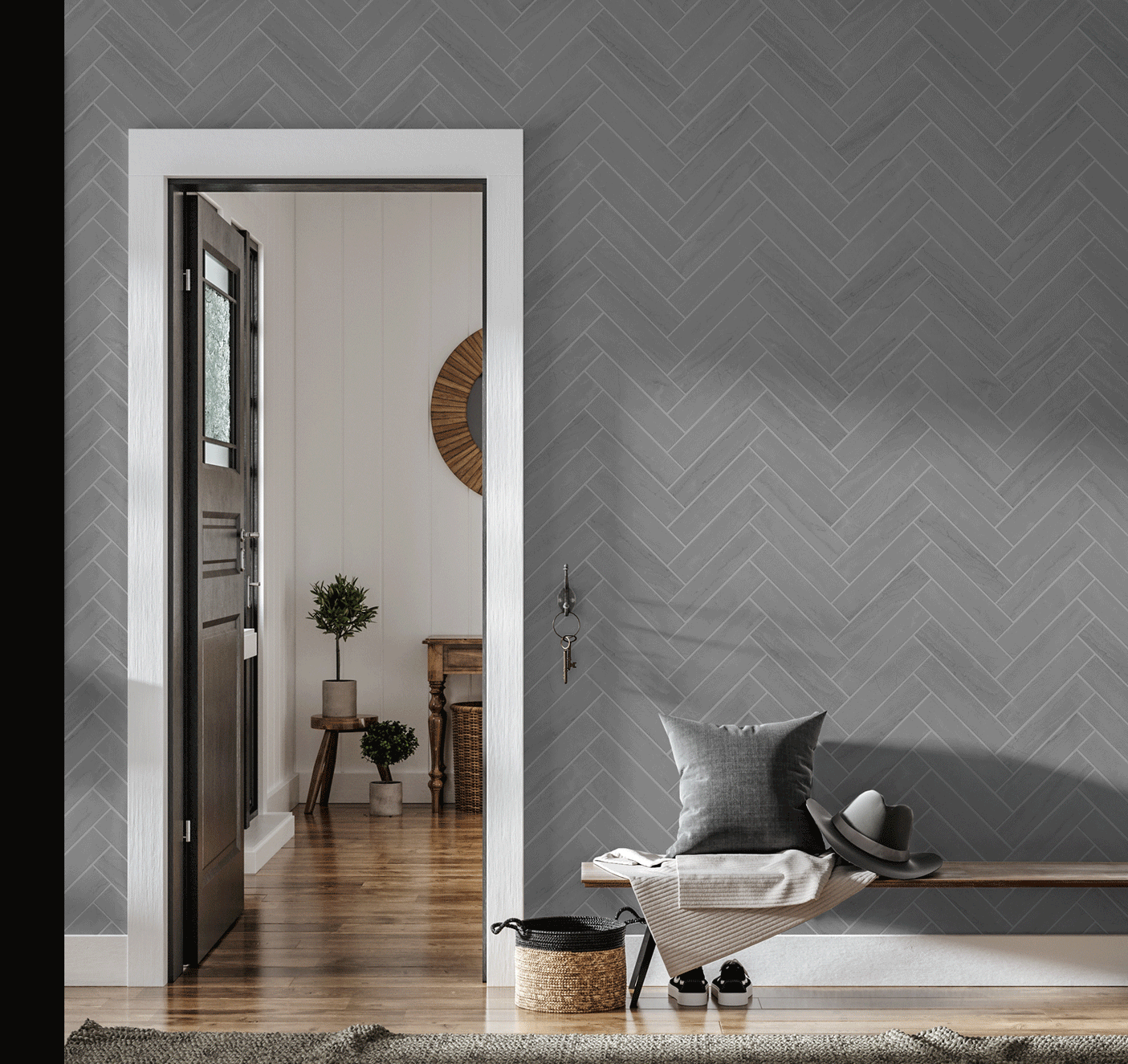 1405x1325 Grey on Grey Marble Herringbone Tile