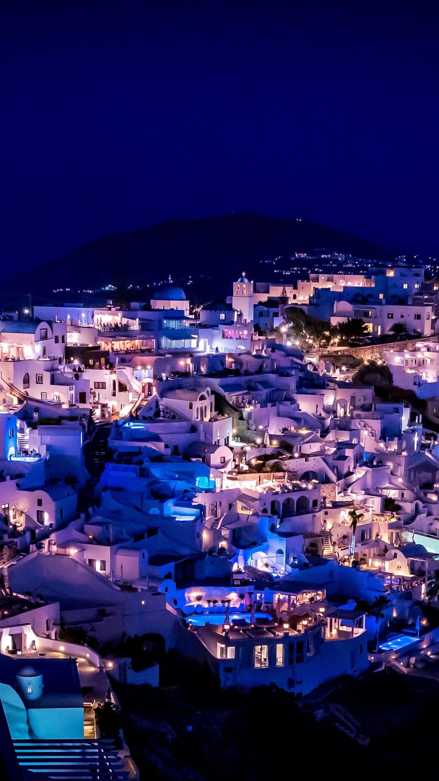 1440x2560 Download wallpaper 1440x2560 santorini, greece, night city, lighting qhd samsung galaxy s s edge, note, lg g4 HD background
