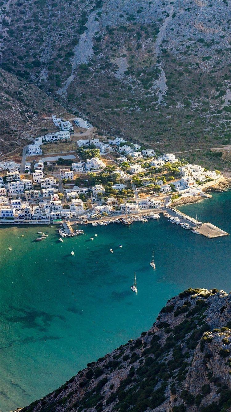 750x1334 Greece Beach Town Sea Mountain Summer Vacation Free Download