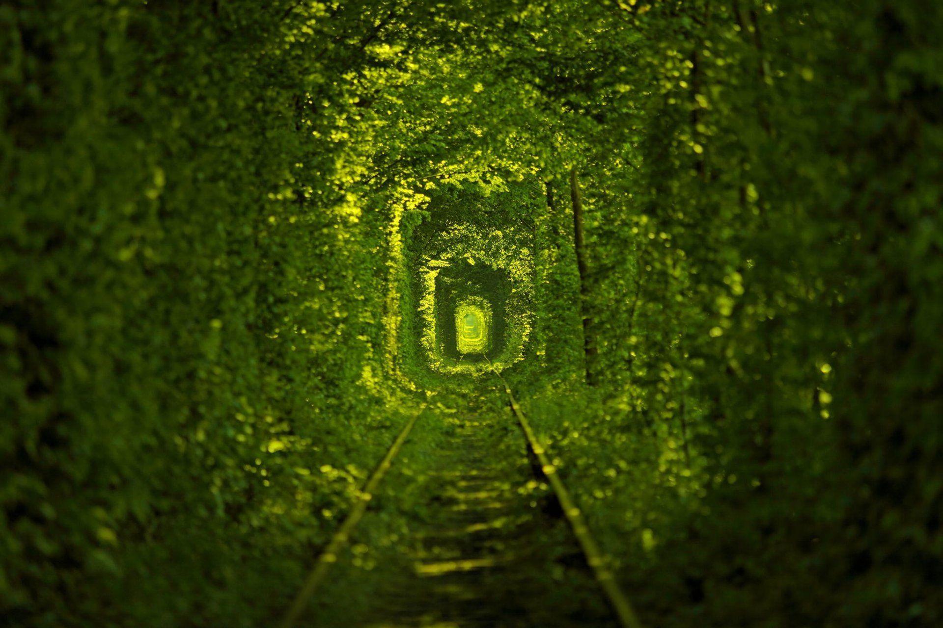 1920x1280 tunnel of love nature tram tracks ukraine HD wallpaper