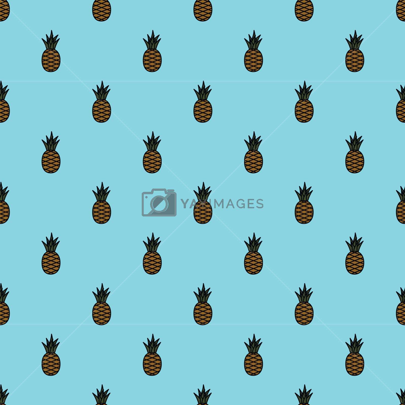 1600x1600 Seamless pineapple pattern. Cartoon pineapples on blue background