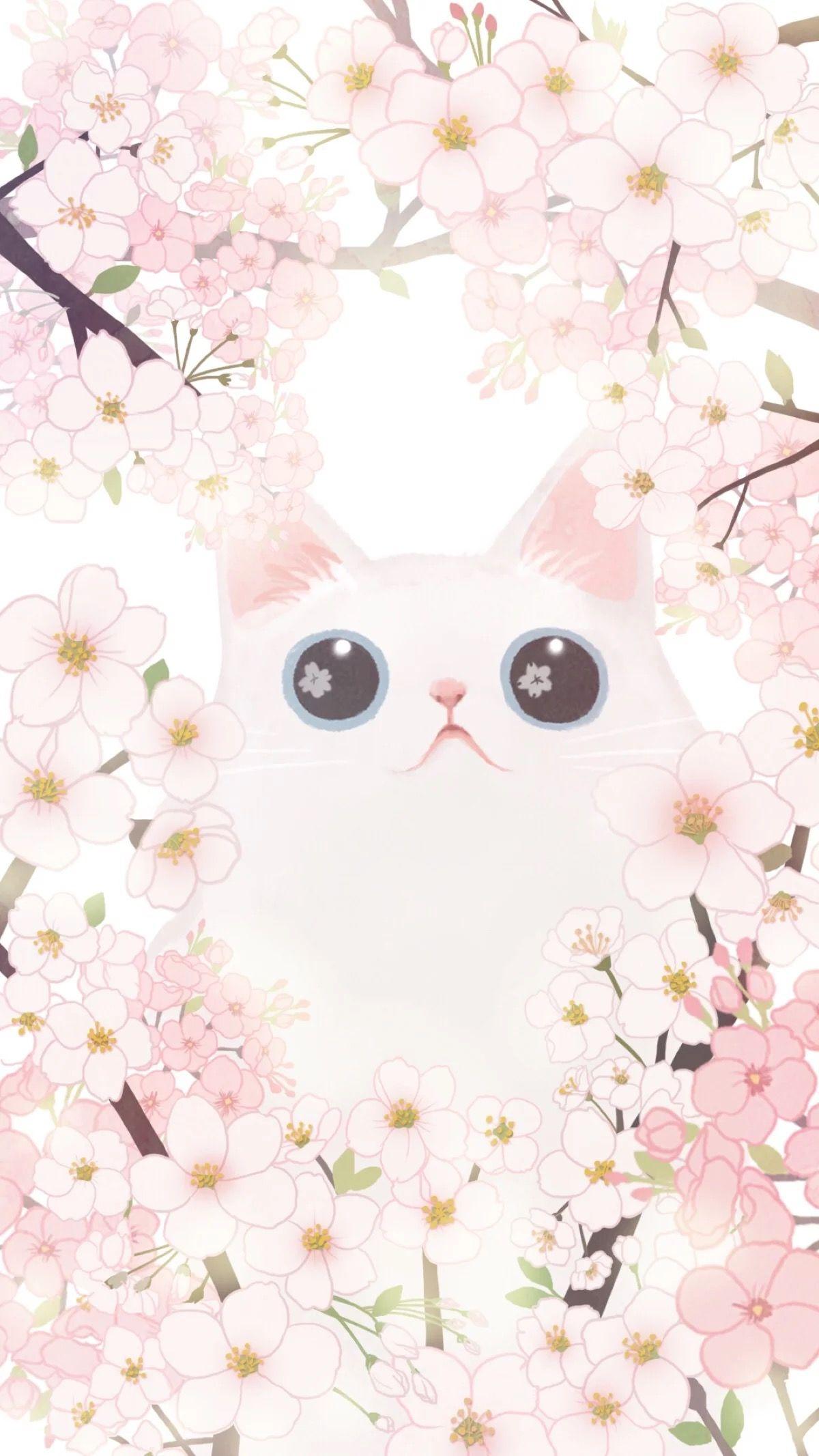 1200x2133 彡. Cherry blossom wallpaper, Cute cat wallpaper, iPhone wallpaper cat