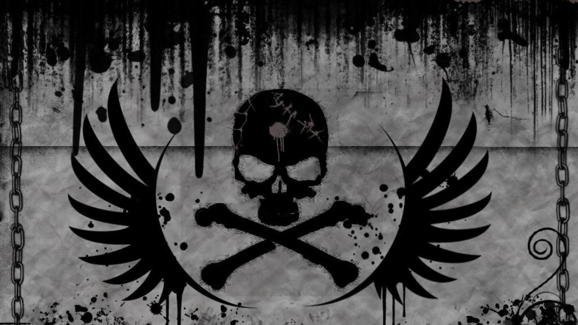 1920x1080 Black and gray skull and wing logo, graffiti, skull HD