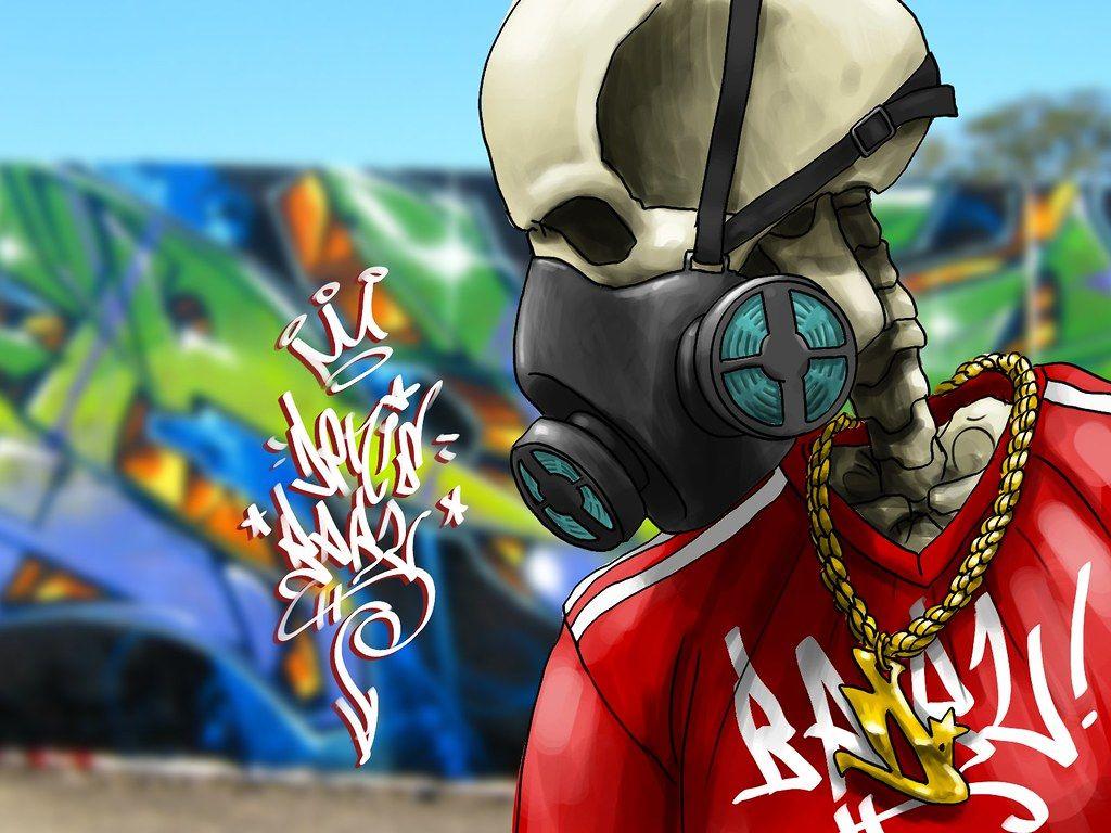 1024x768 Cool Skull Graffiti Wallpaper