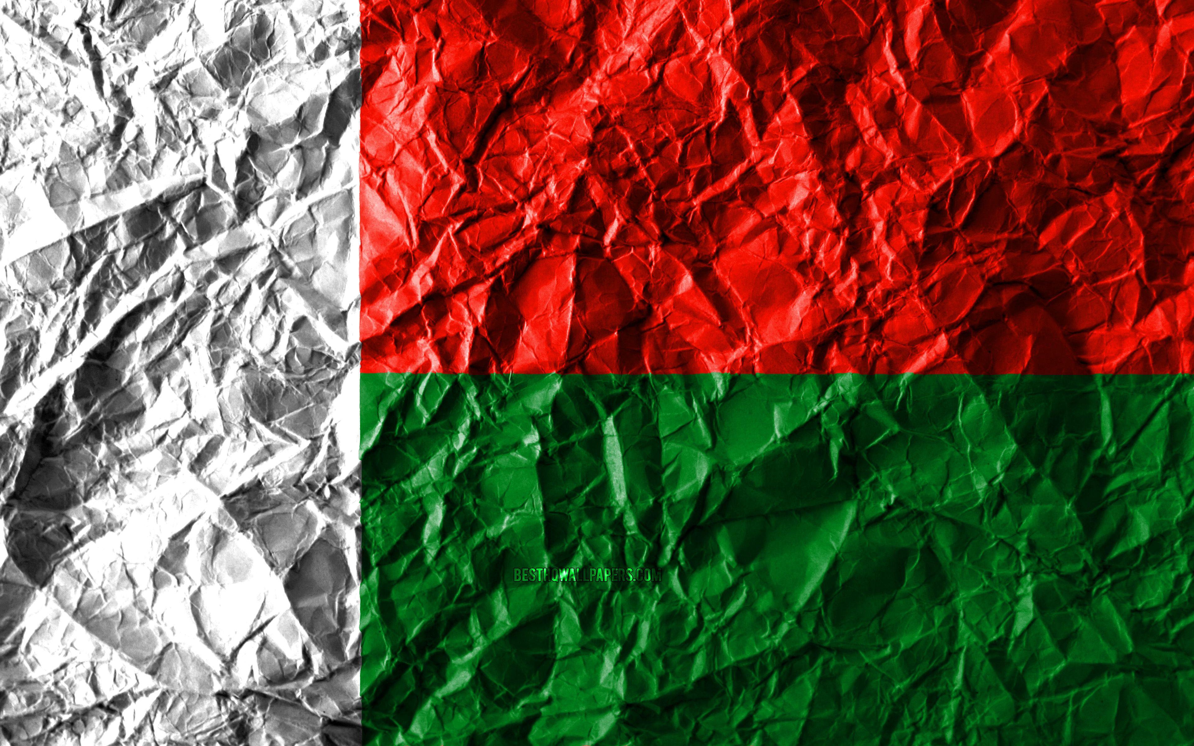 3840x2400 Download wallpaper Madagascar flag, 4k, crumpled paper
