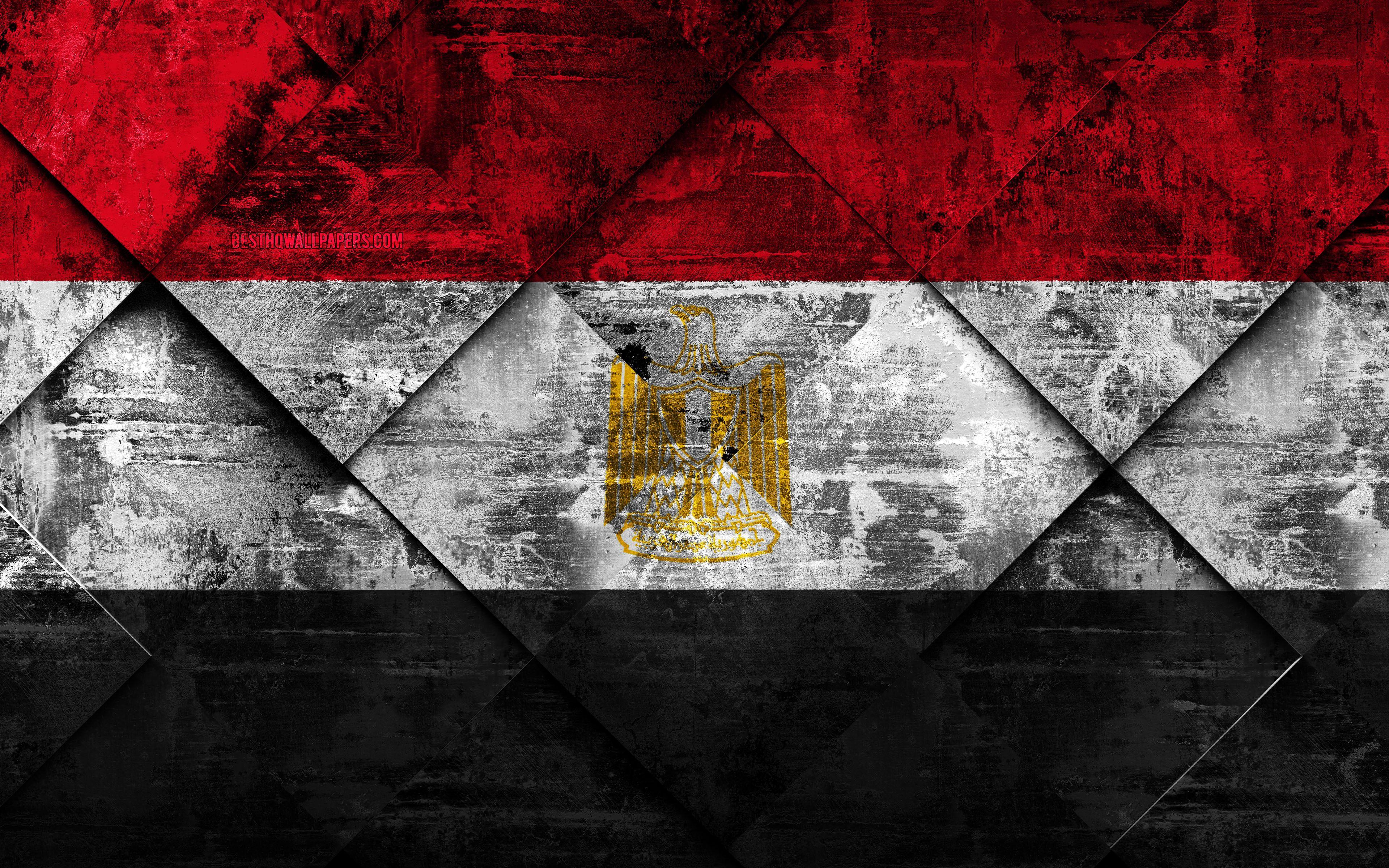 3840x2400 Download wallpaper Flag of Egypt, 4k, grunge art, rhombus