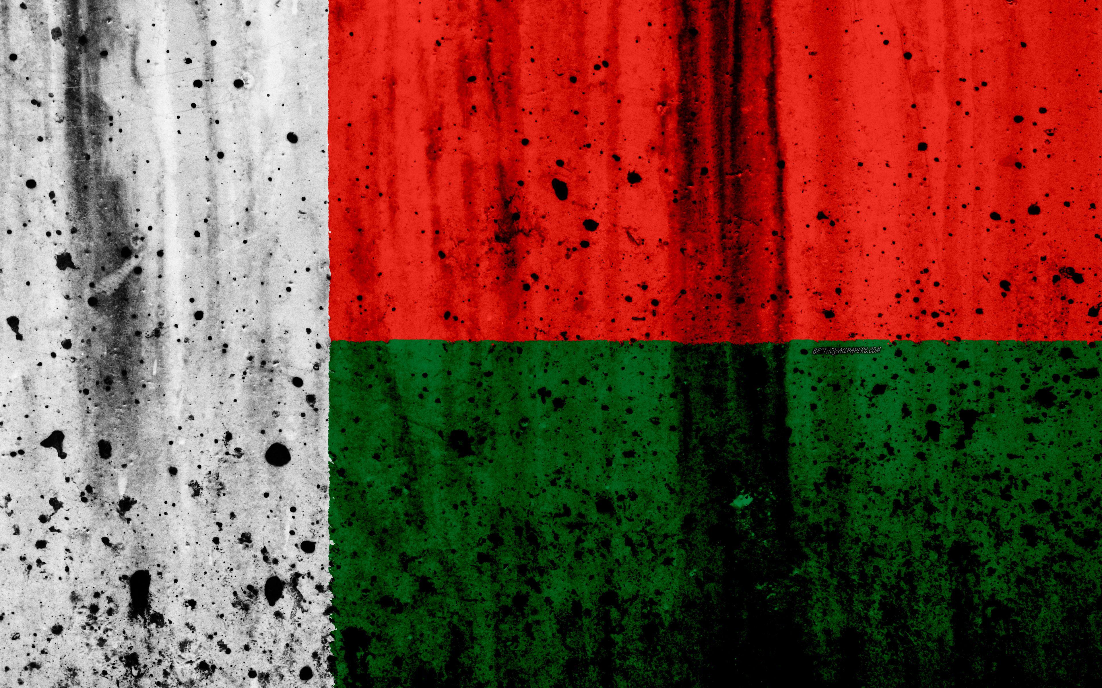 3840x2400 Download wallpaper Madagascar flag, 4k, grunge, flag