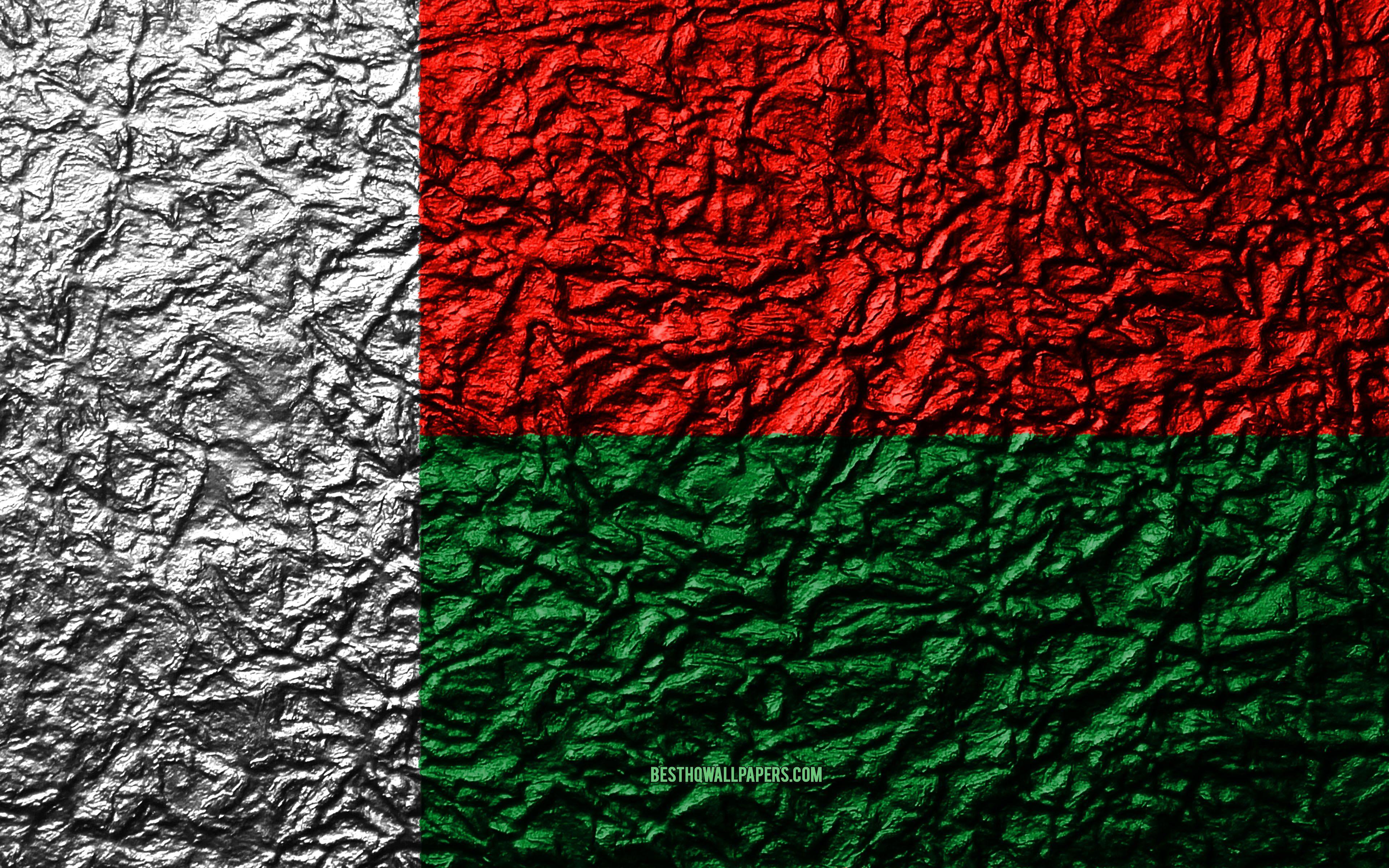 3840x2400 Download wallpaper Flag of Madagascar, 4k, stone texture