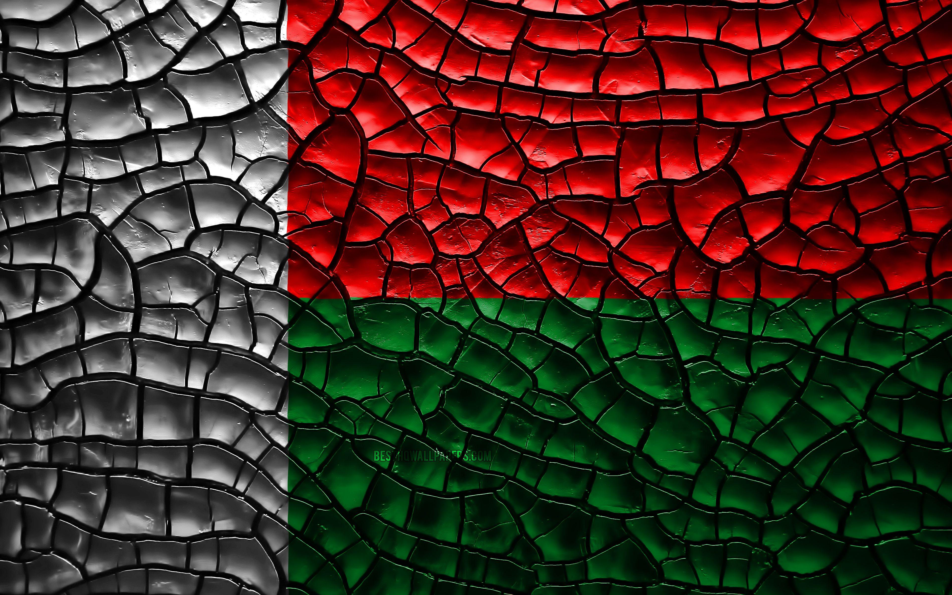 3840x2400 Download wallpaper Flag of Madagascar, 4k, cracked soil