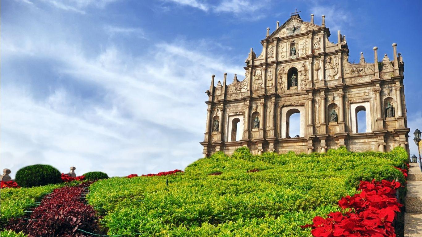 1366x768 Ruins Of Saint Pauls Cathedral Macau Wallpaper